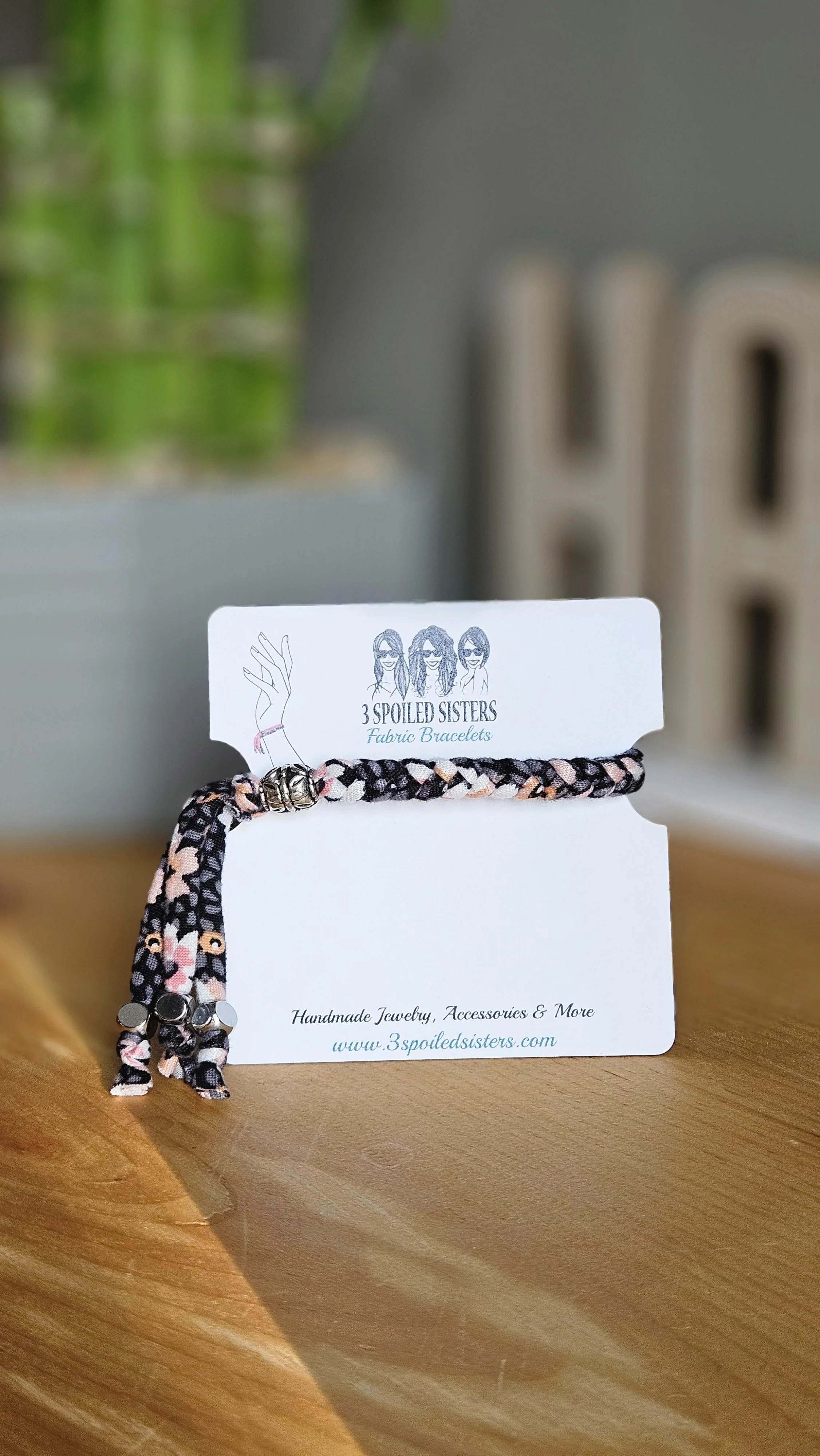 Black with Peachy Florals Fabric Bracelet