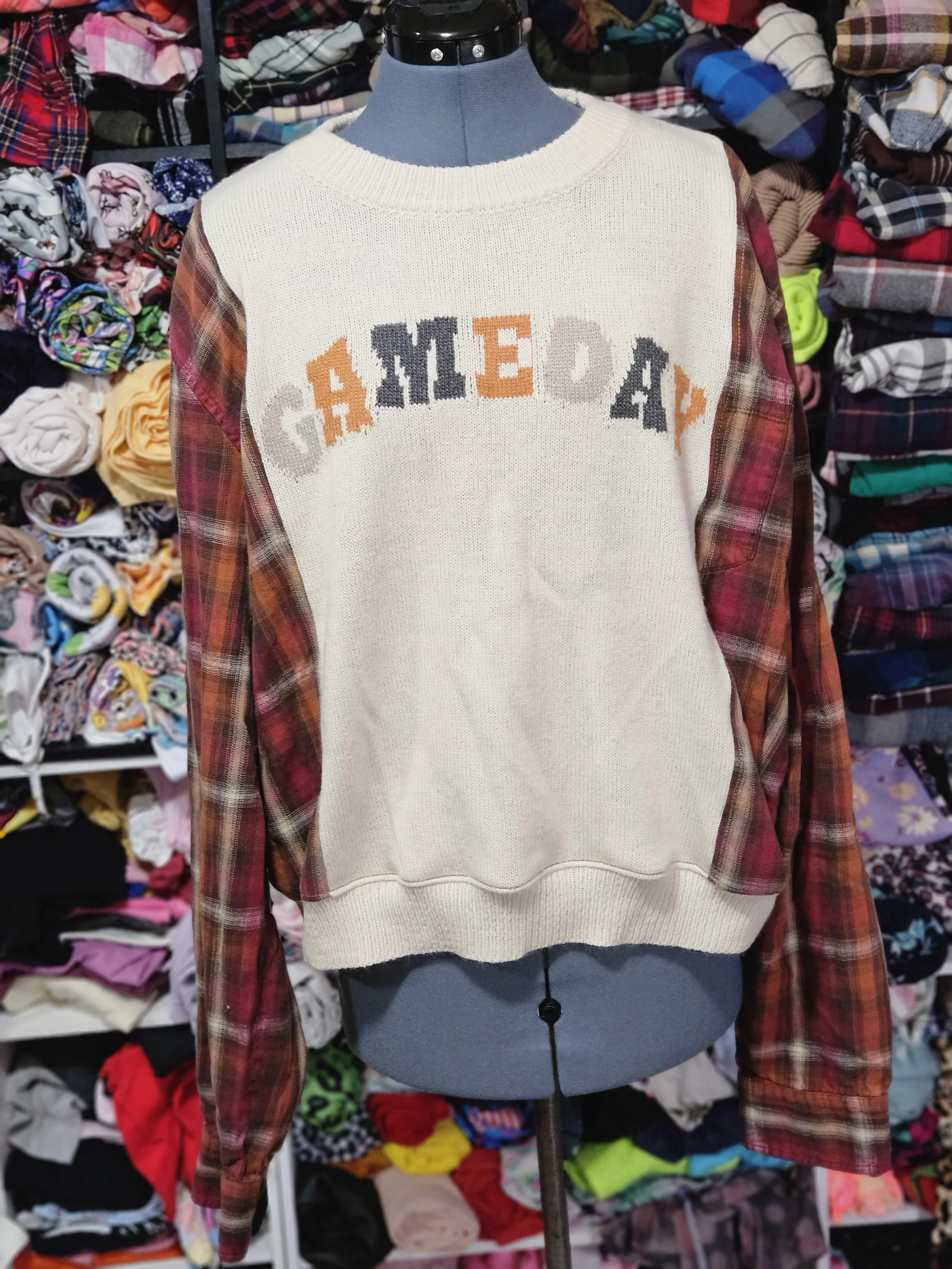 Gameday Sweater /Flannel Hybrid upcycle