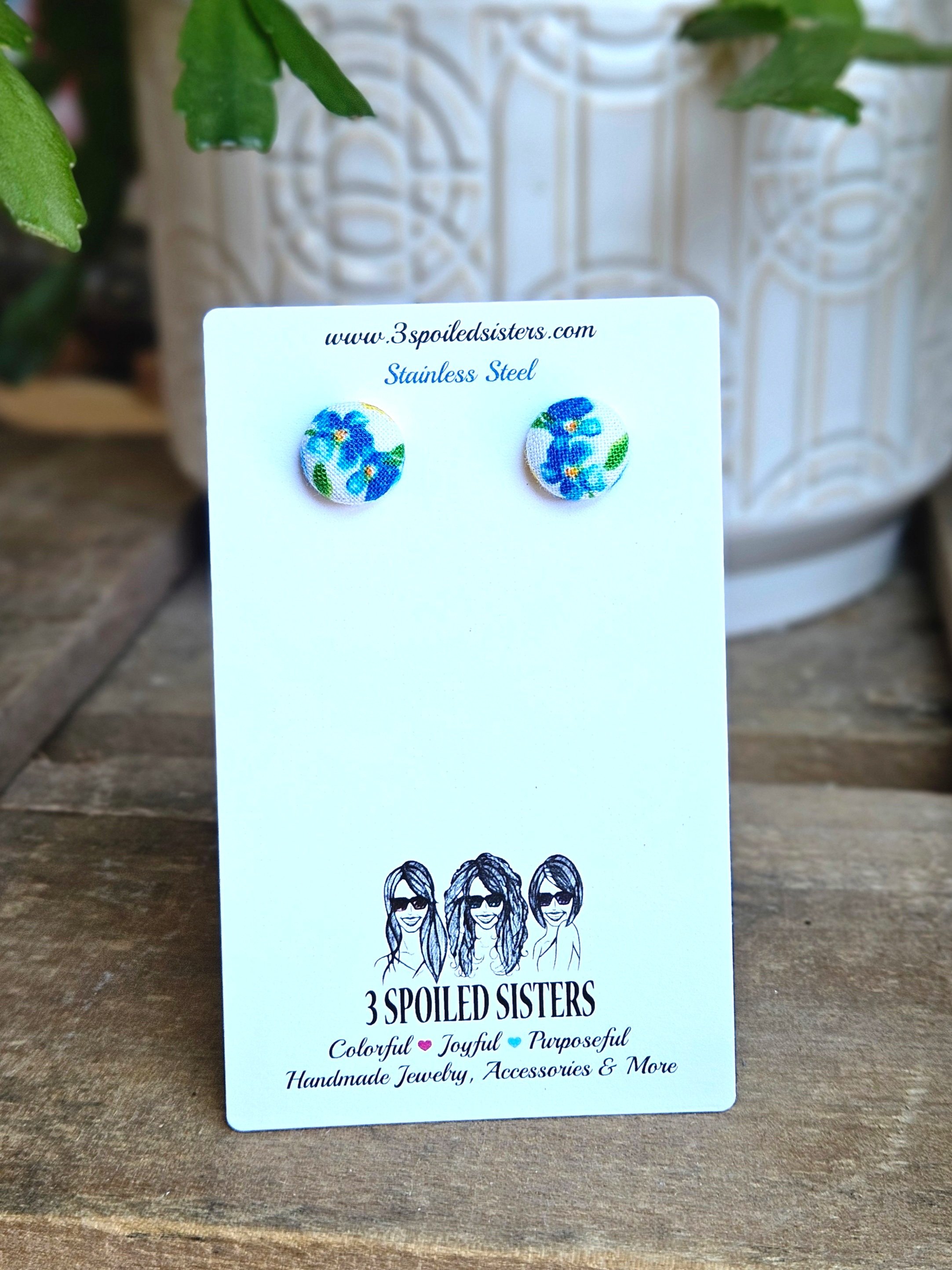 Fabric Button Stud Earrings