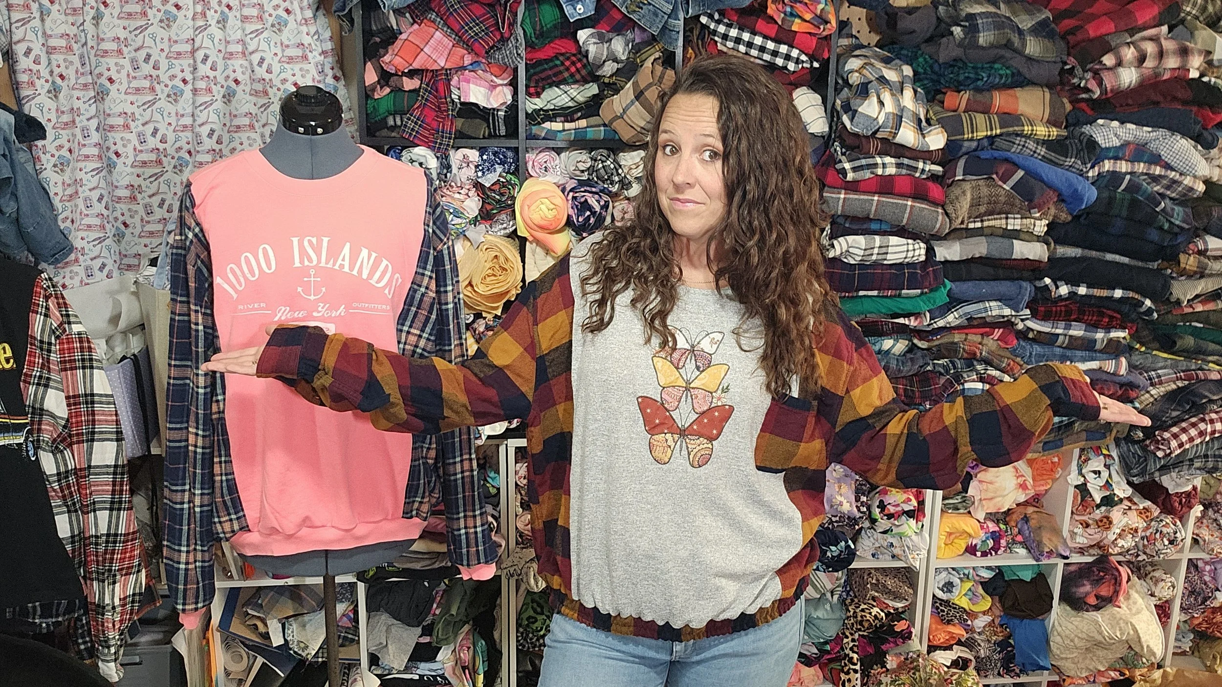 Fall Vibes Butterfly shirt /Flannel Hybrid upcycle