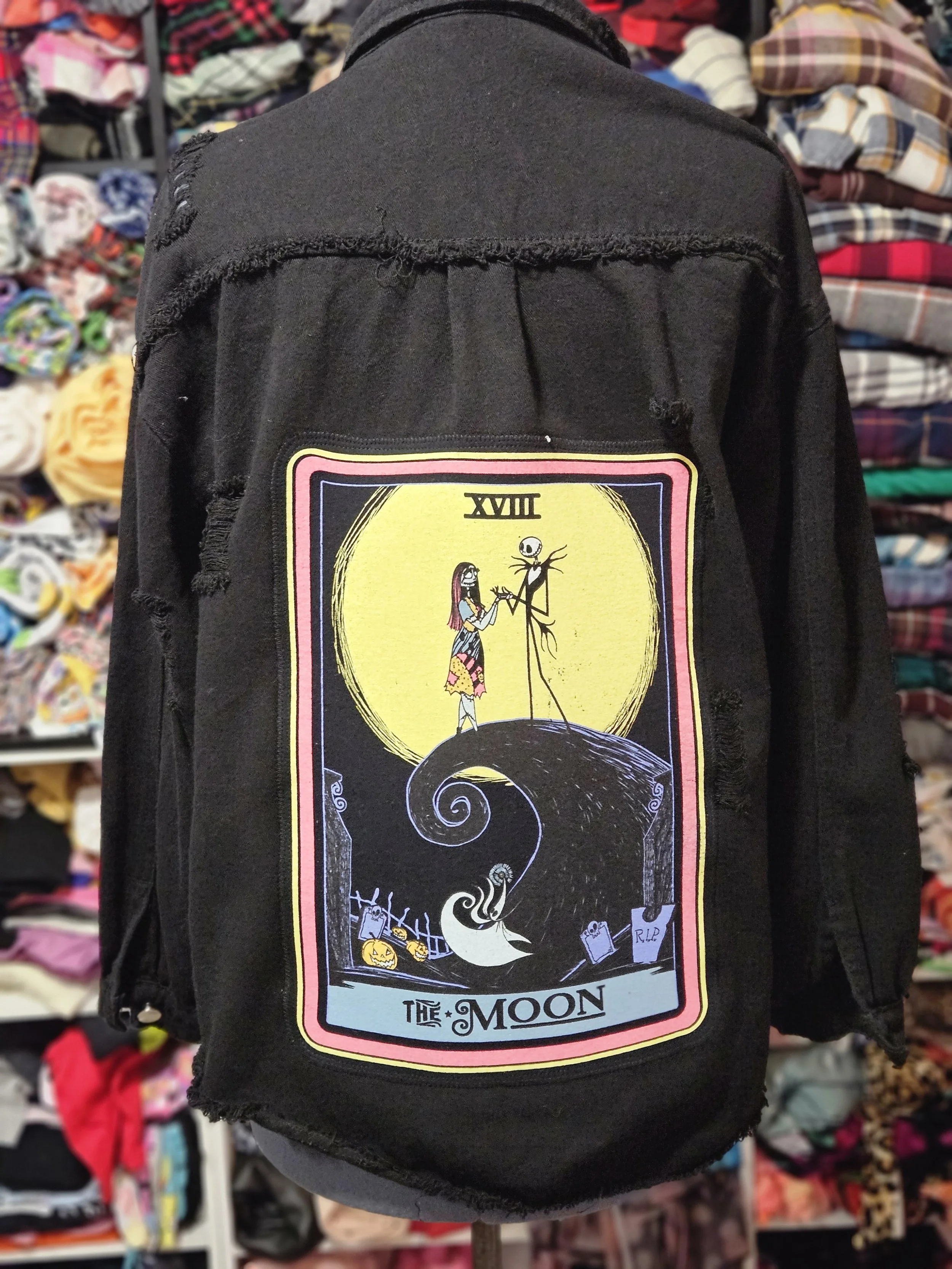 Jack and Sally Relaxed Distressed Denim Jacket upcycle