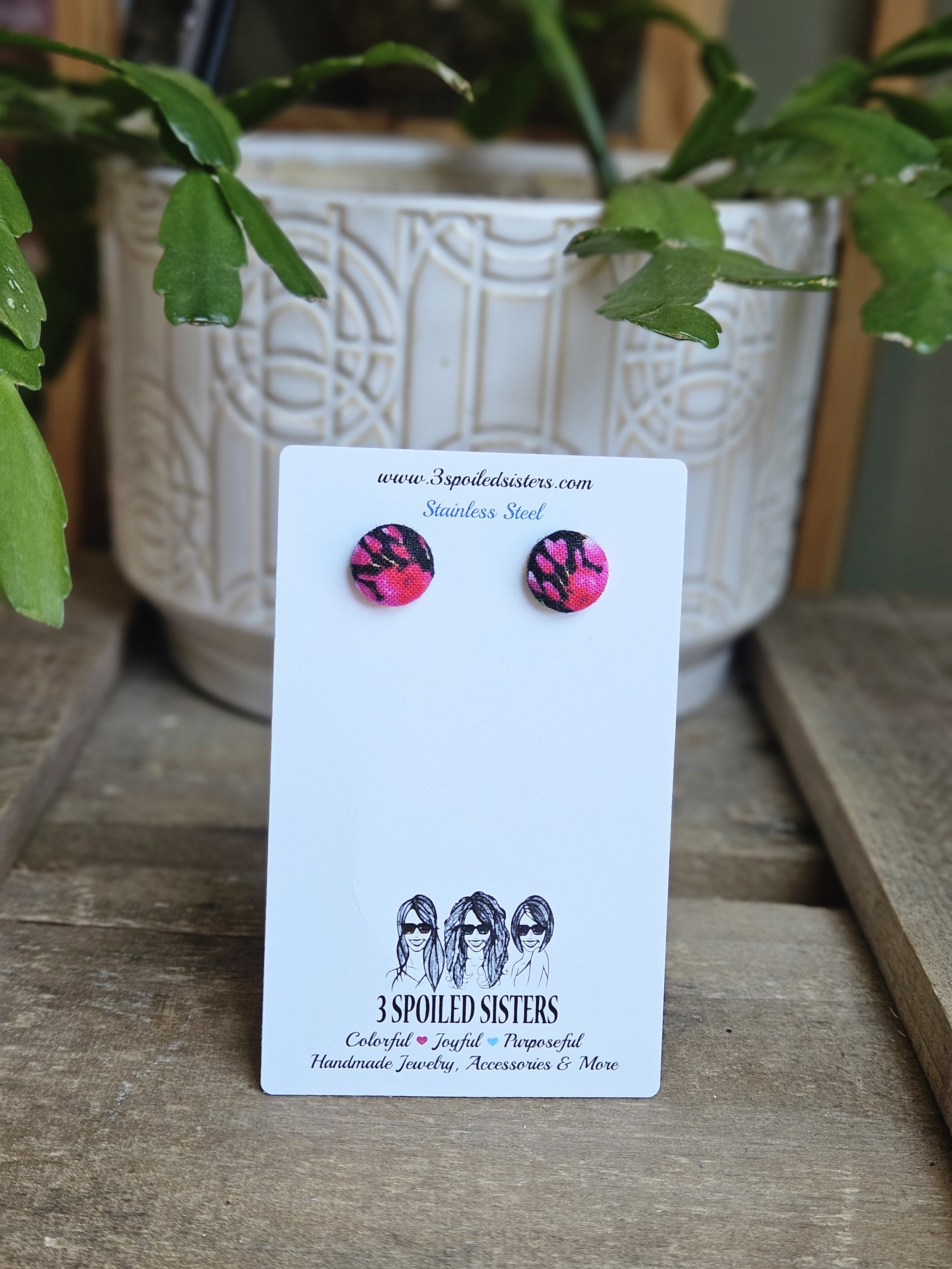 Fabric Button Stud Earrings