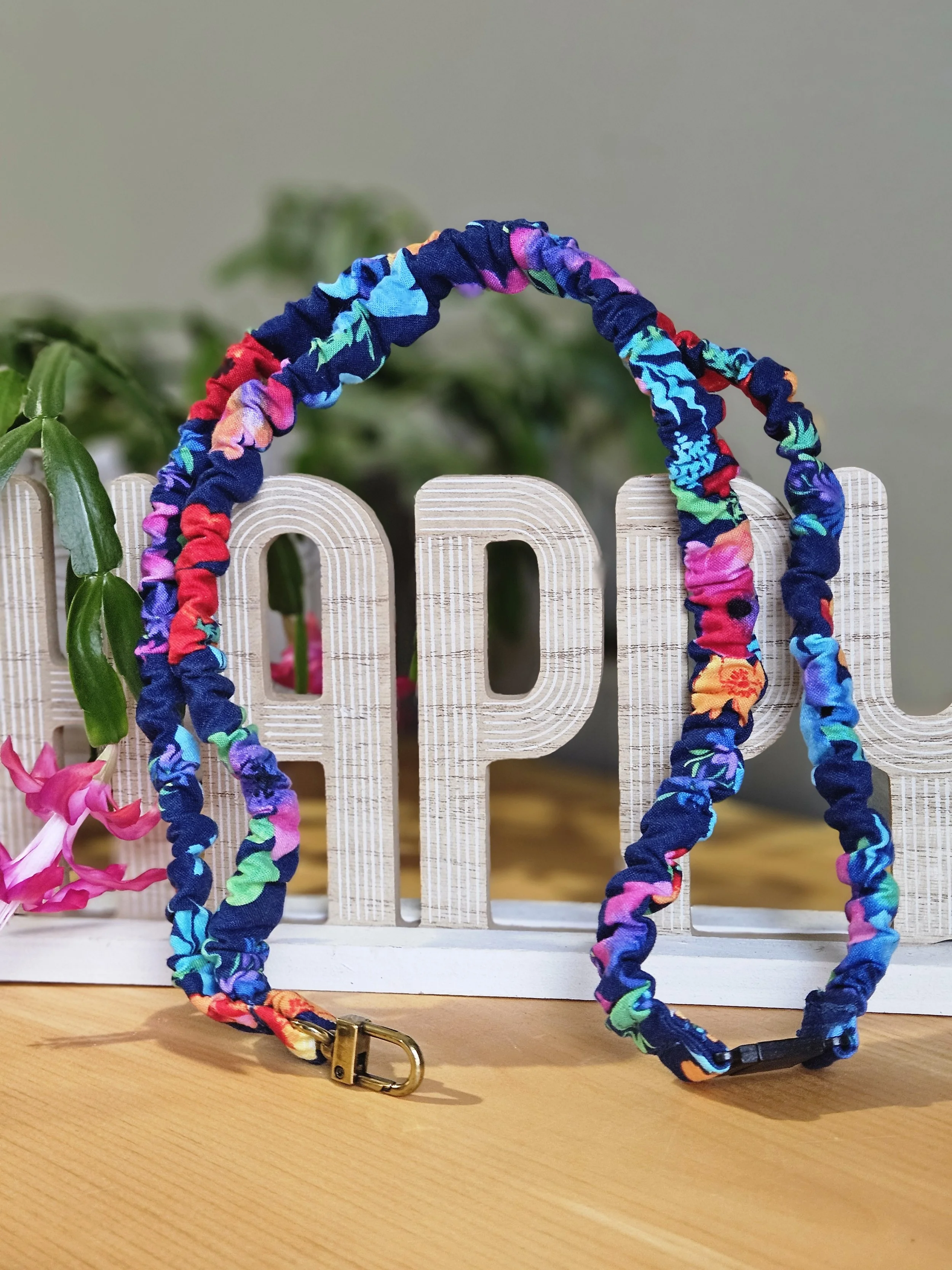 Navy Blue with Floral Cotton Break-away Scrunchie Lanyard