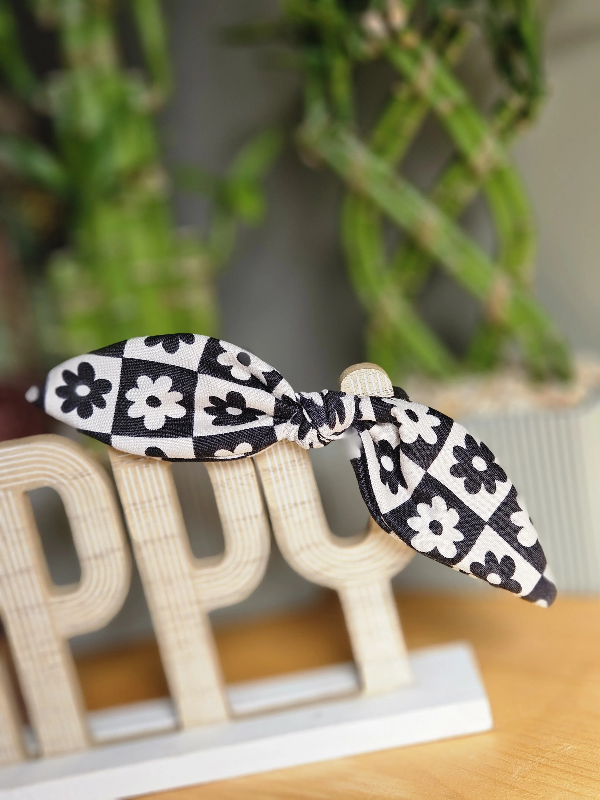 Floral Check Hair Tie Bow