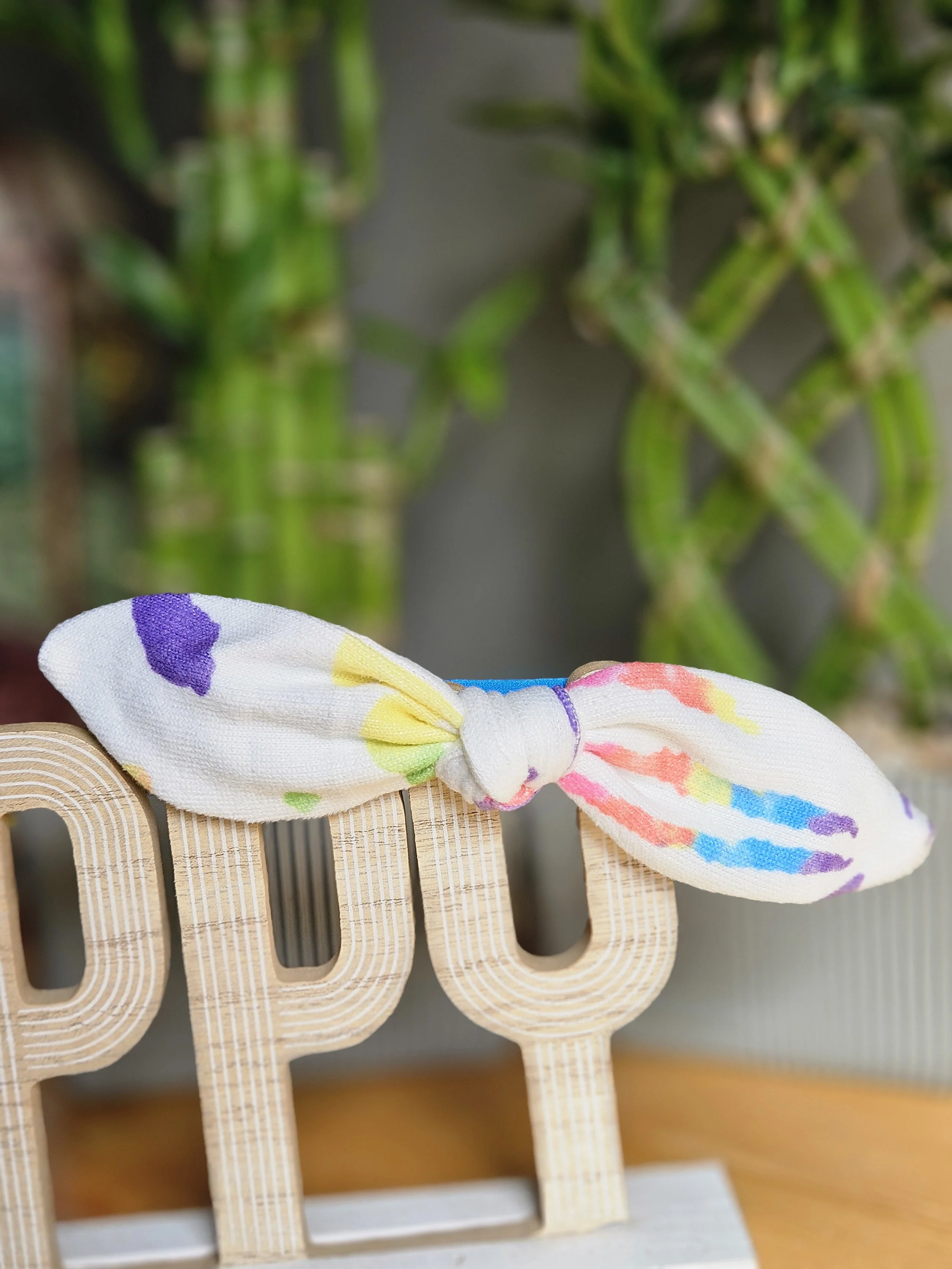 White Tie Dye Hair Tie Bow