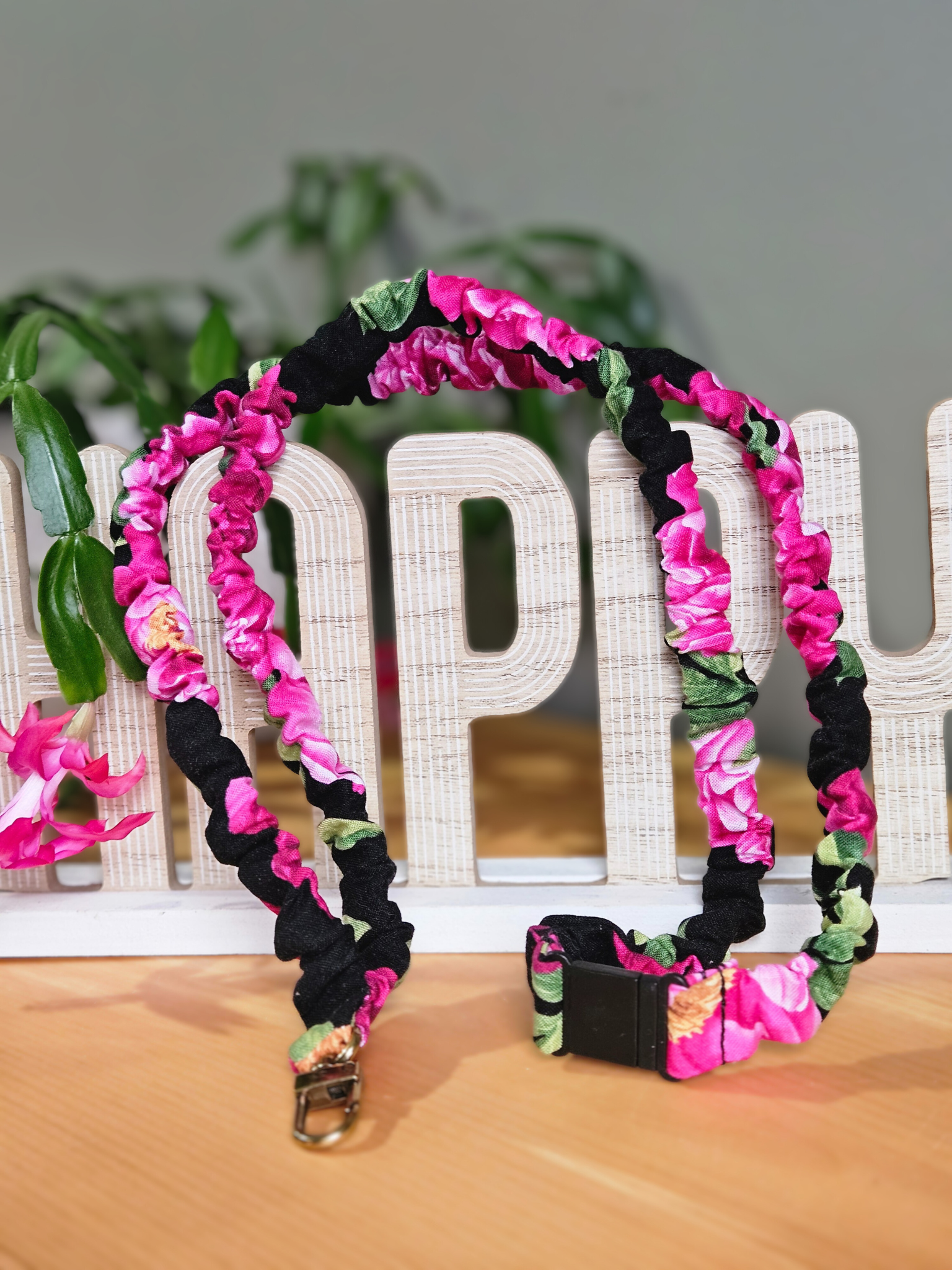 Pink Floral Cotton Break-away Scrunchie Lanyard