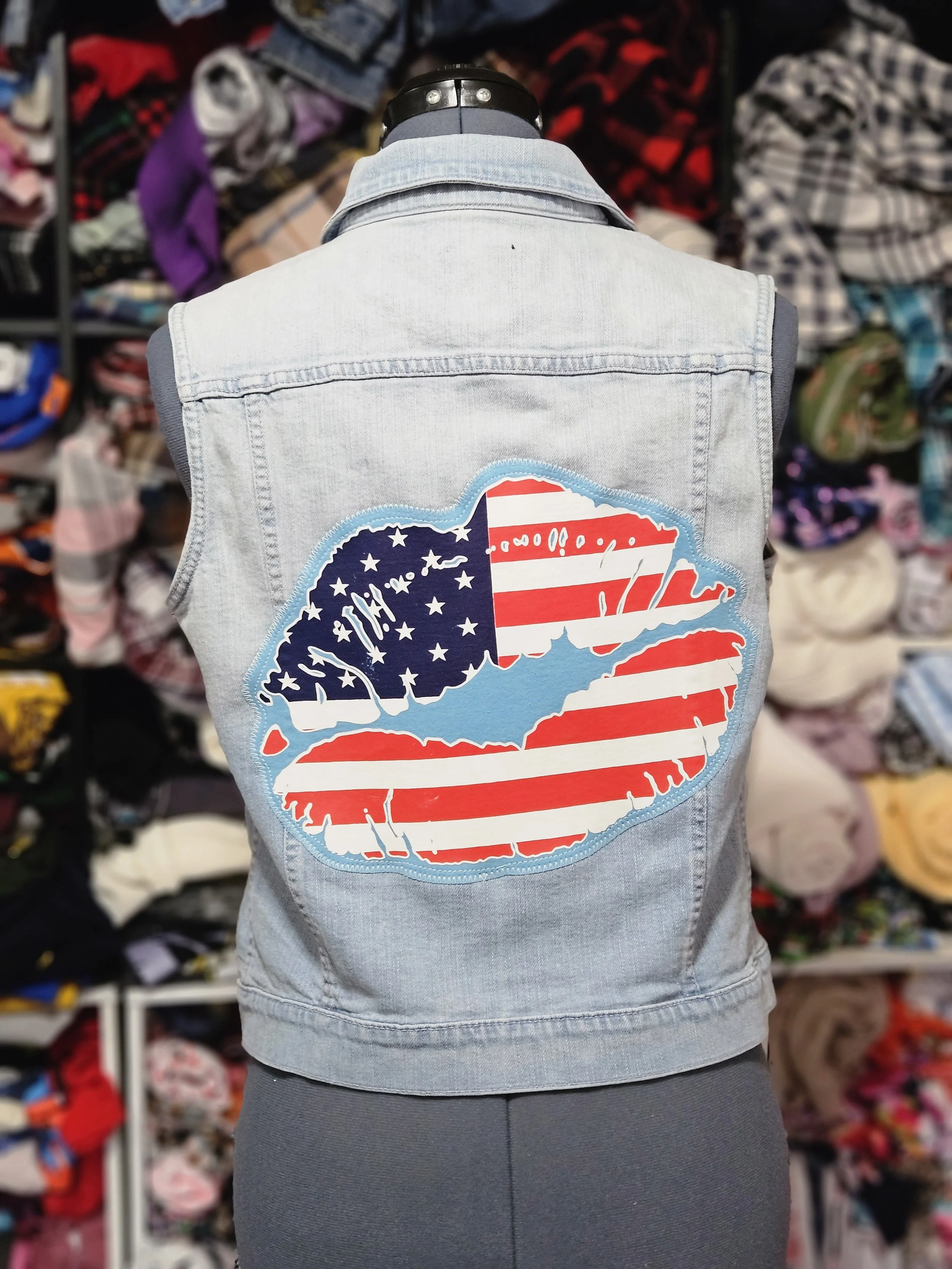 Kiss My American....Upcycled Denim Vest