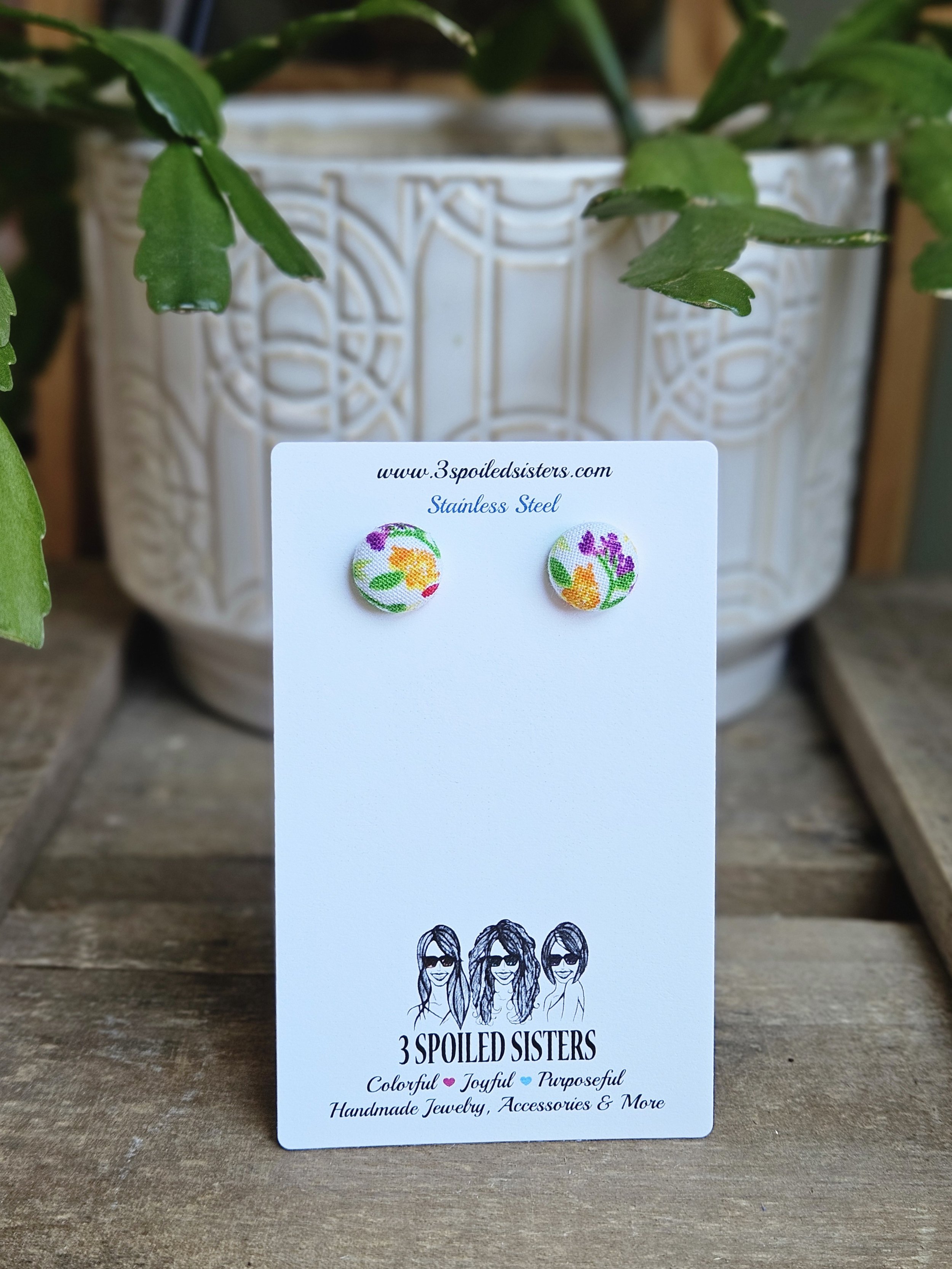 Fabric Button Stud Earrings