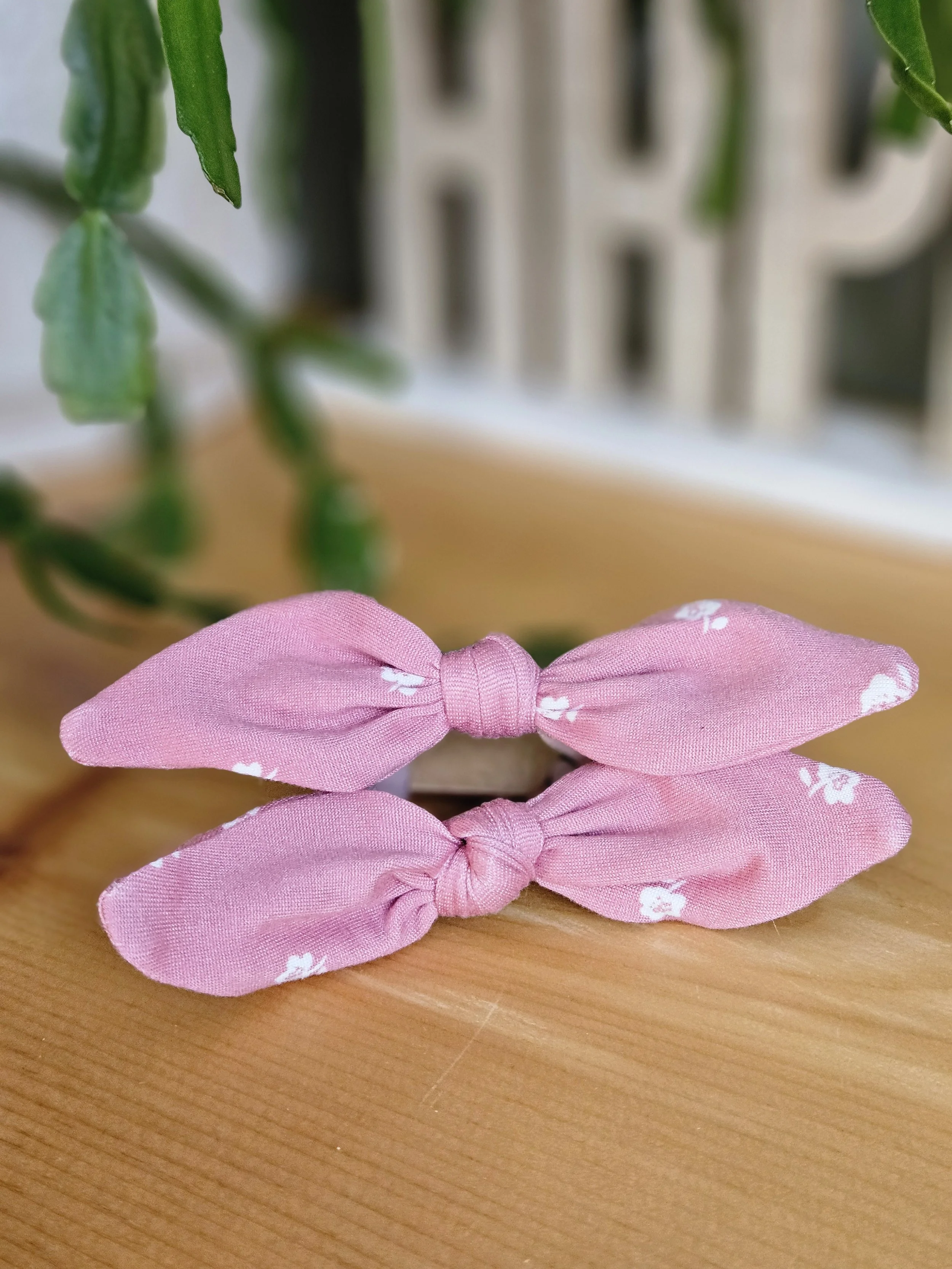 Dusty Rose Floral Pigtail Bow set