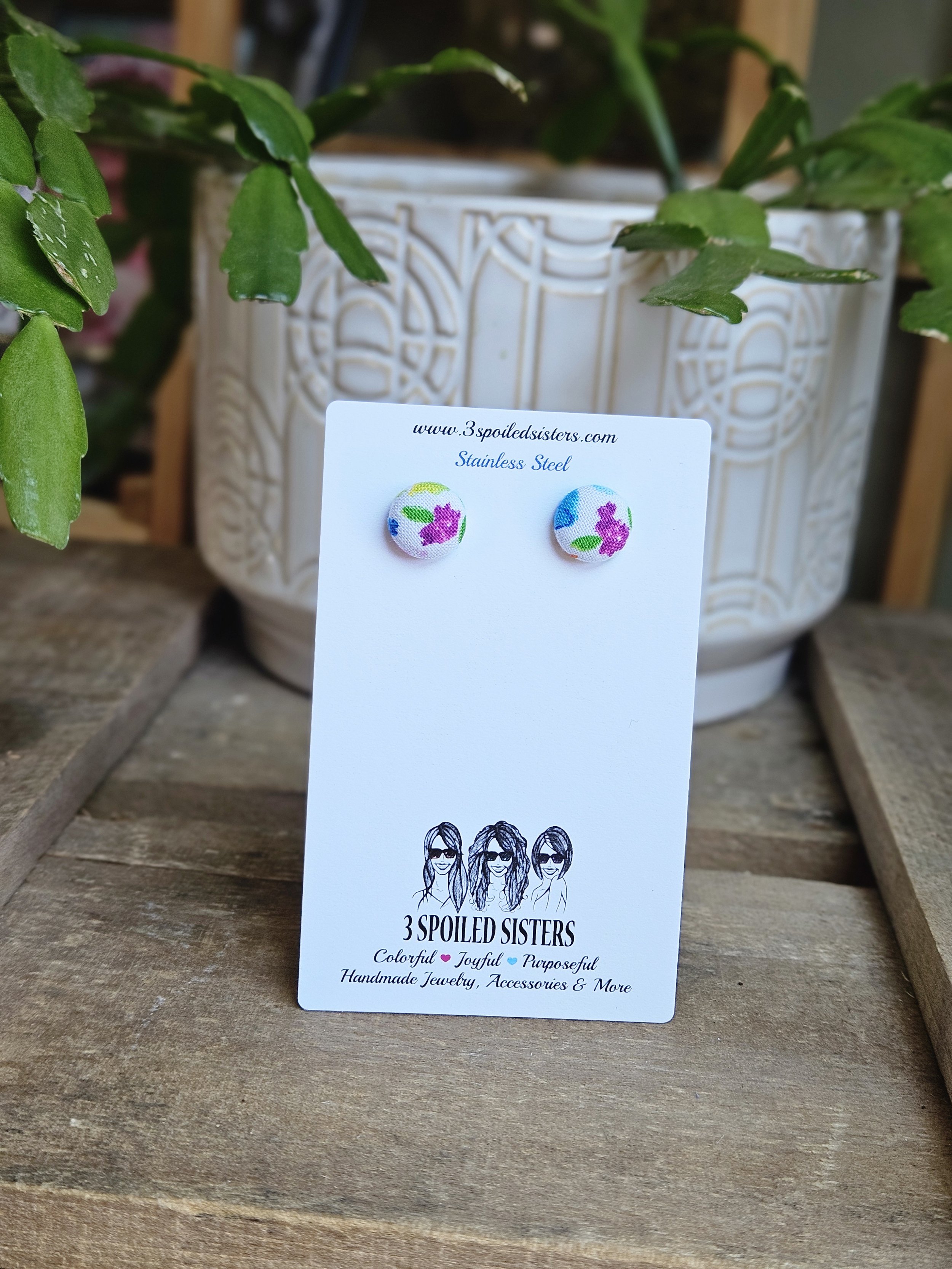 Fabric Button Stud Earrings