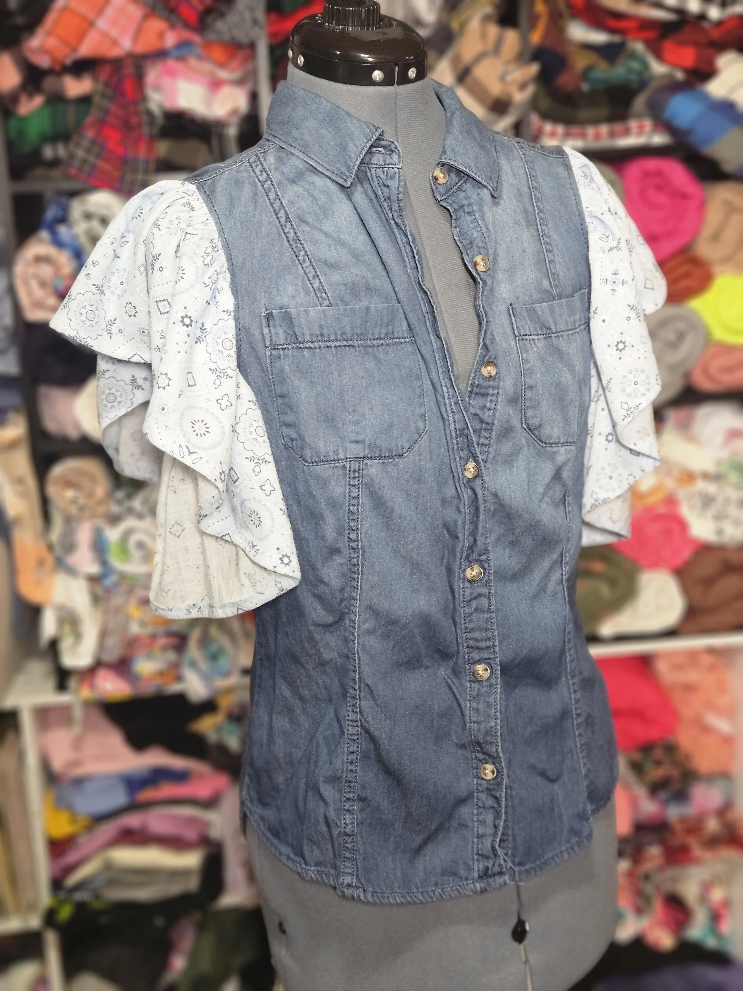 Denim Ruffle  Sleeve Top