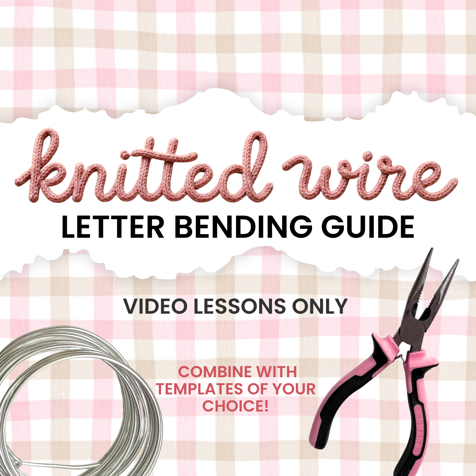 A knitted wire art letter bending guide with video lessons created by Isla Sierra Co.