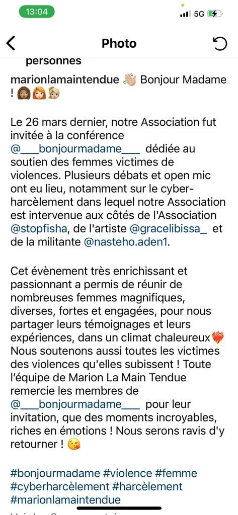 témoignage écrit Bonjour Madame