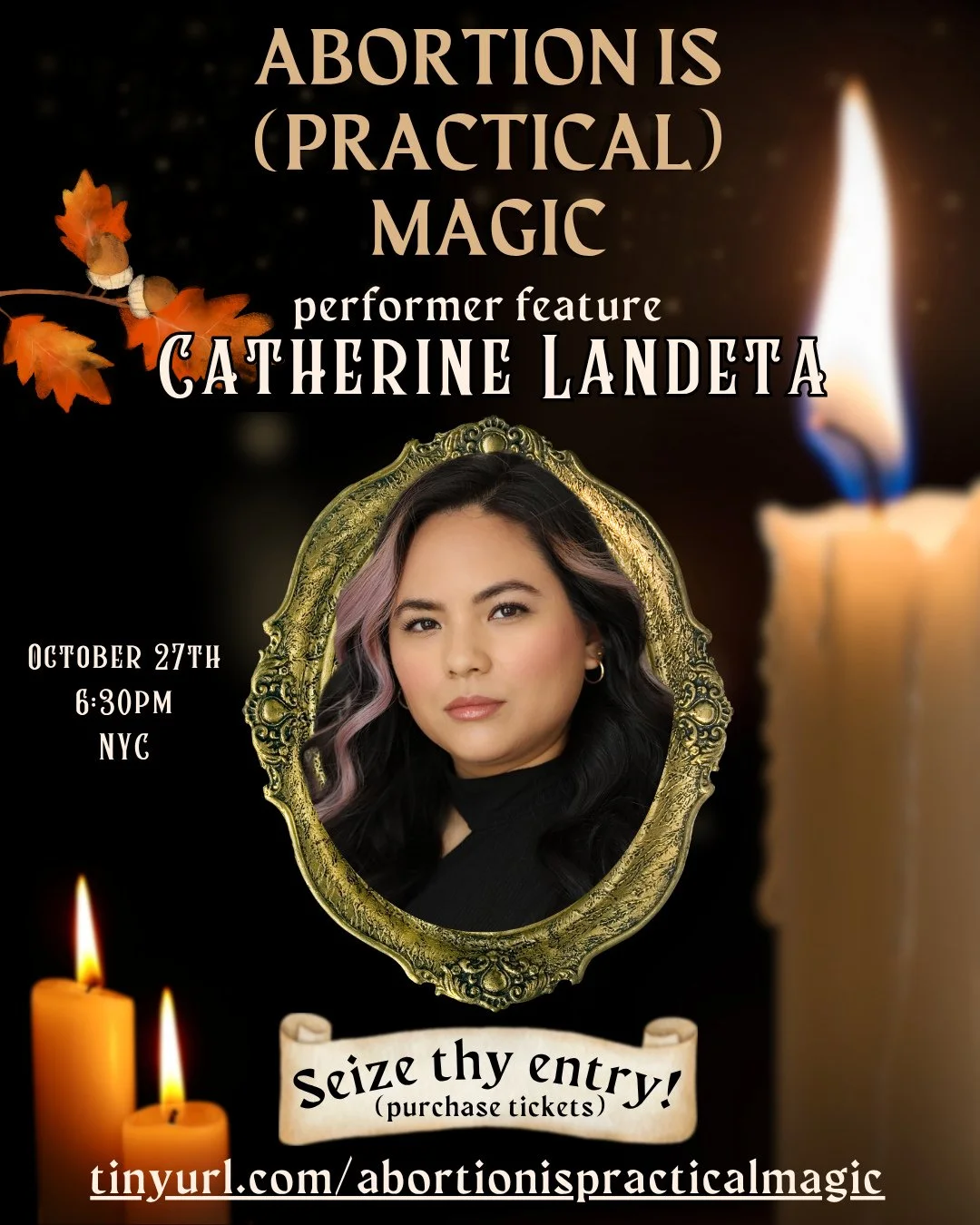 The veil is thin. Come be bewitched by the musical stylings of @catherinelandeta on 10.27.2025. 🕯️⁠
⁠
tinyurl.com/abortionispracticalmagic