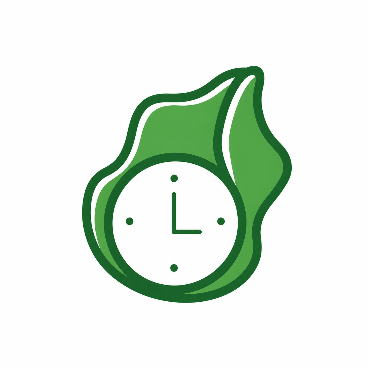 Logotipo del restaurande Momento Healthy. Reloj en forma de hoja verde
