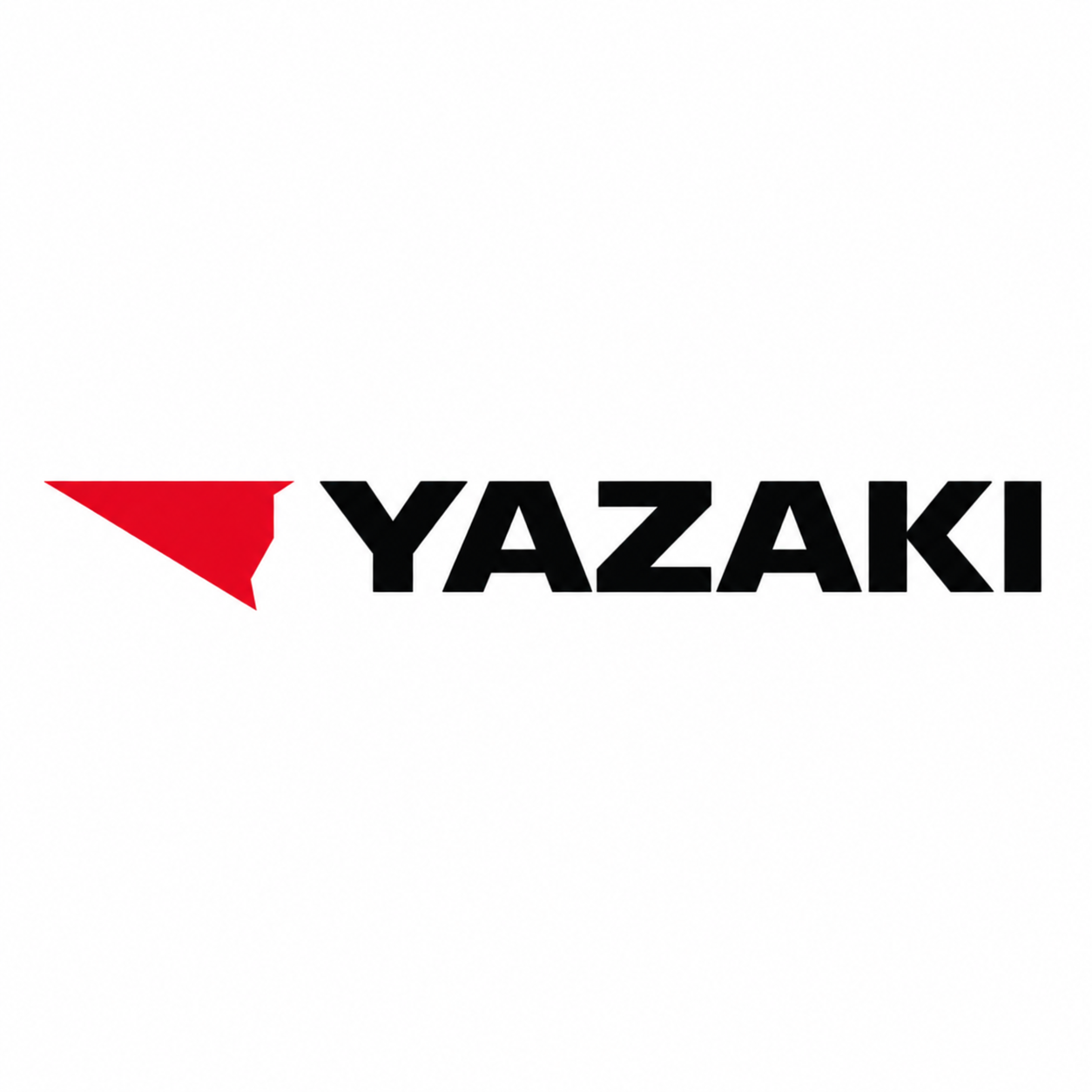 Logo de YAZAKI con un símbolo rojo a la izquierda y el nombre en negro a la derecha.