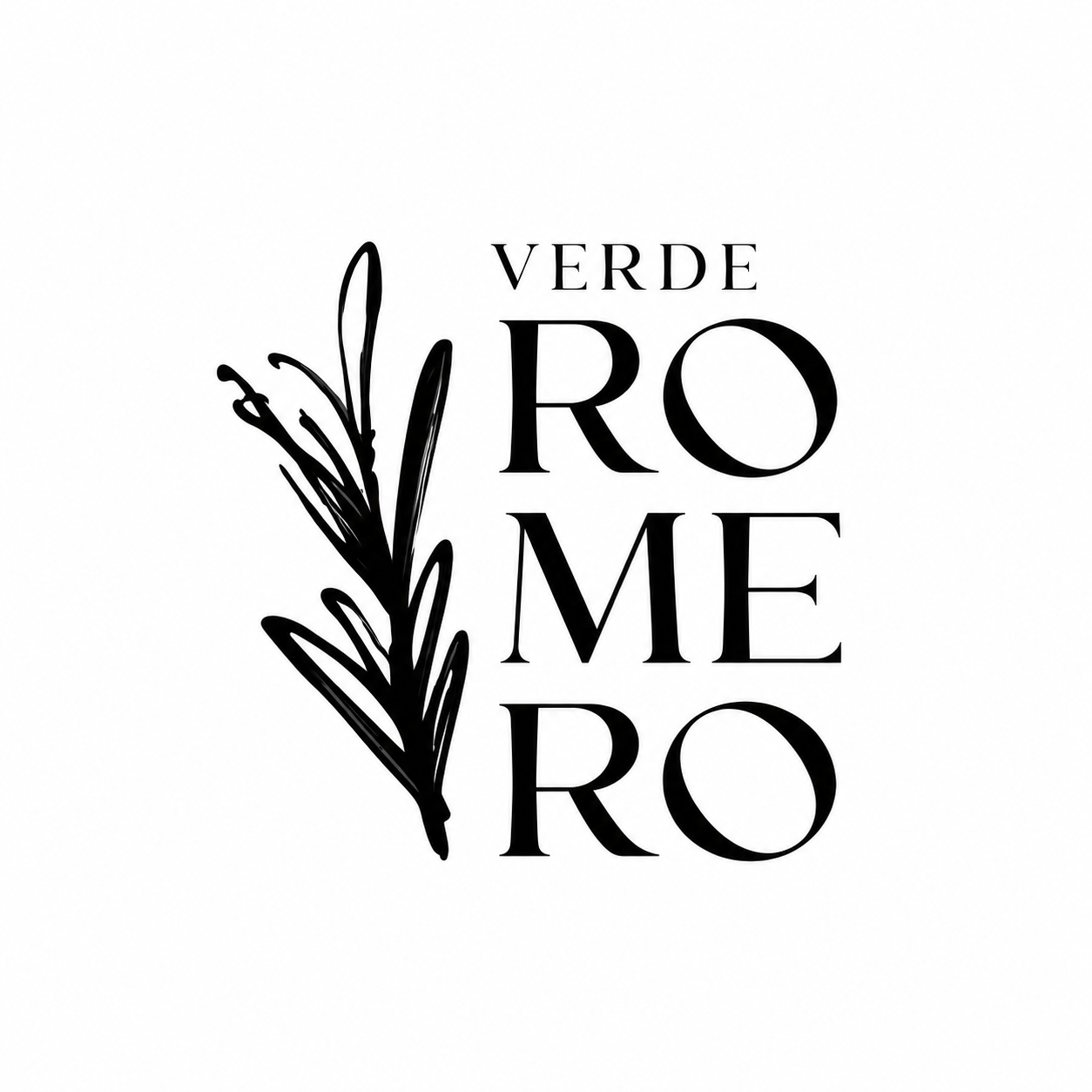 Logotipo del restaurante Verde Romero de San Luis Río Colorado Sonora. apilado y una rama de hojas verdes a la izquierda