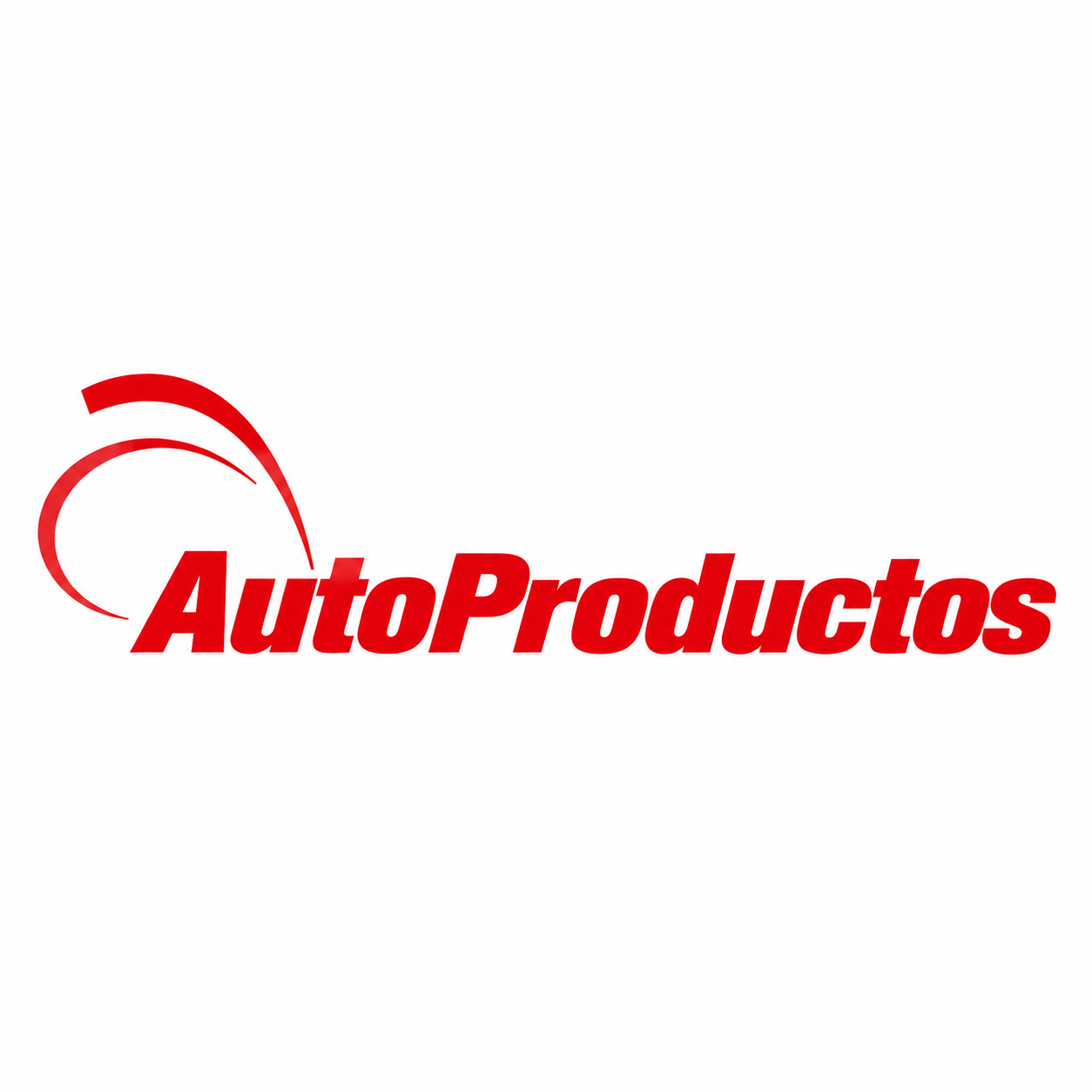 Logotipo en color rojo de AutoProductos Baja y un diseño abstracto a la izquierda