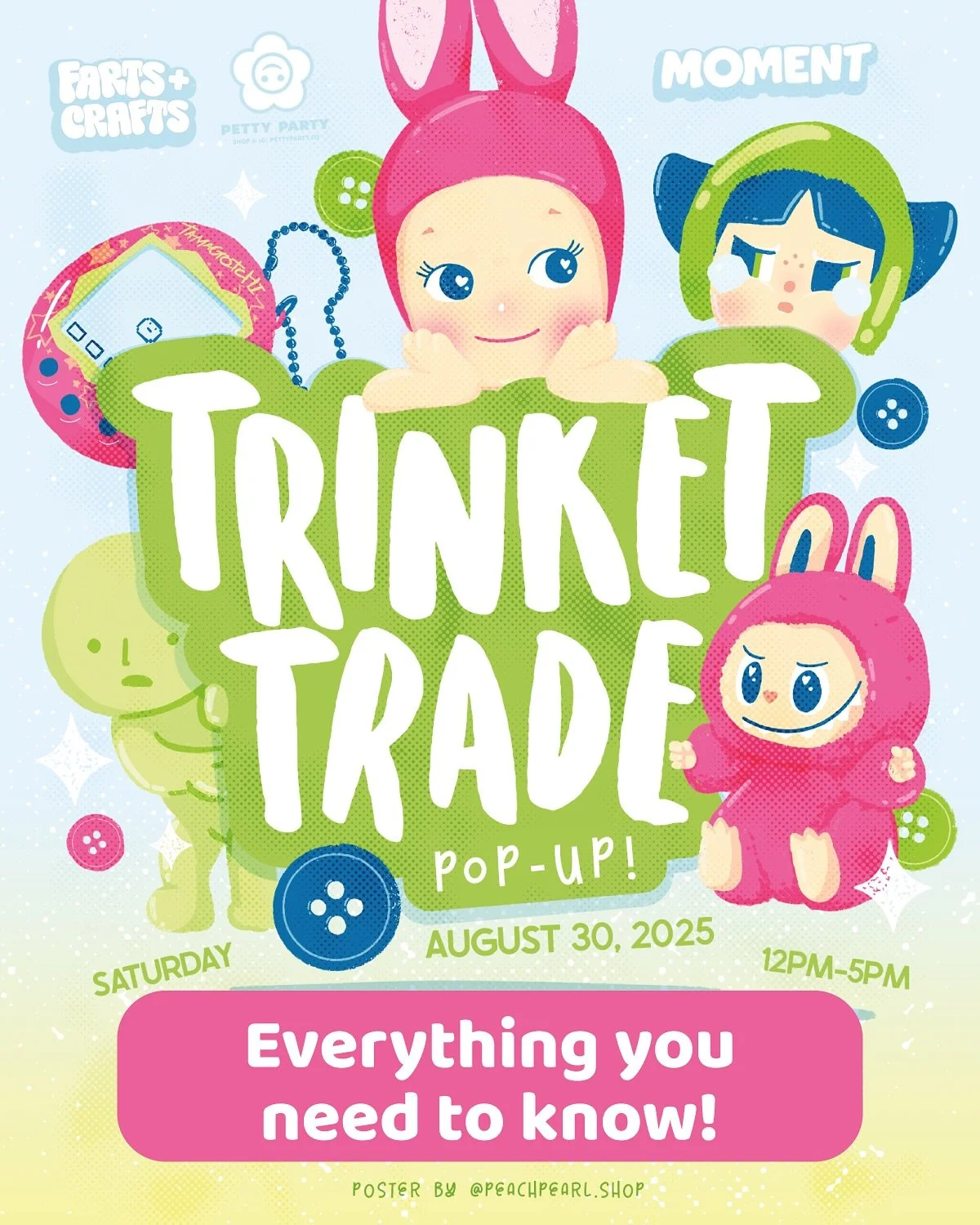 🚨 Everything you need to know for Mini Markets: Trinket Trade! 😇💚🎀

❤️ Bring your trinkets to trade and find something new that you&rsquo;ve been looking for this Saturday, August 30th from 12 PM to 5 PM at MOMENT Paseo in downtown San Jos&eacute