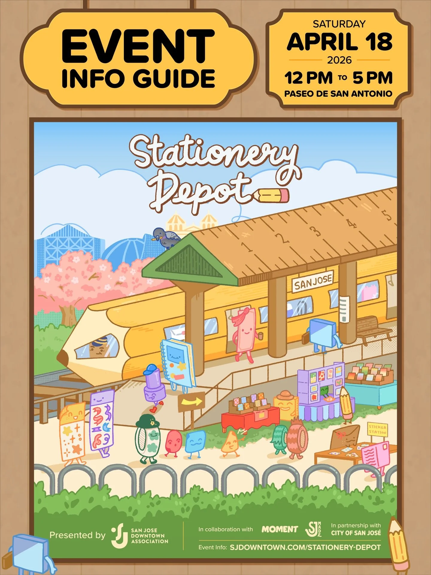 🚂&nbsp;NOW ARRIVING! This Saturday (April 18) is Stationery Depot! Open from 12 pm to 5 pm. Free admission to attend. Presented by @sj_downtown. In collaboration with @sjmade &amp; @moment.sj. In partnership with @cityofsanjose.

⭐ View the event pa