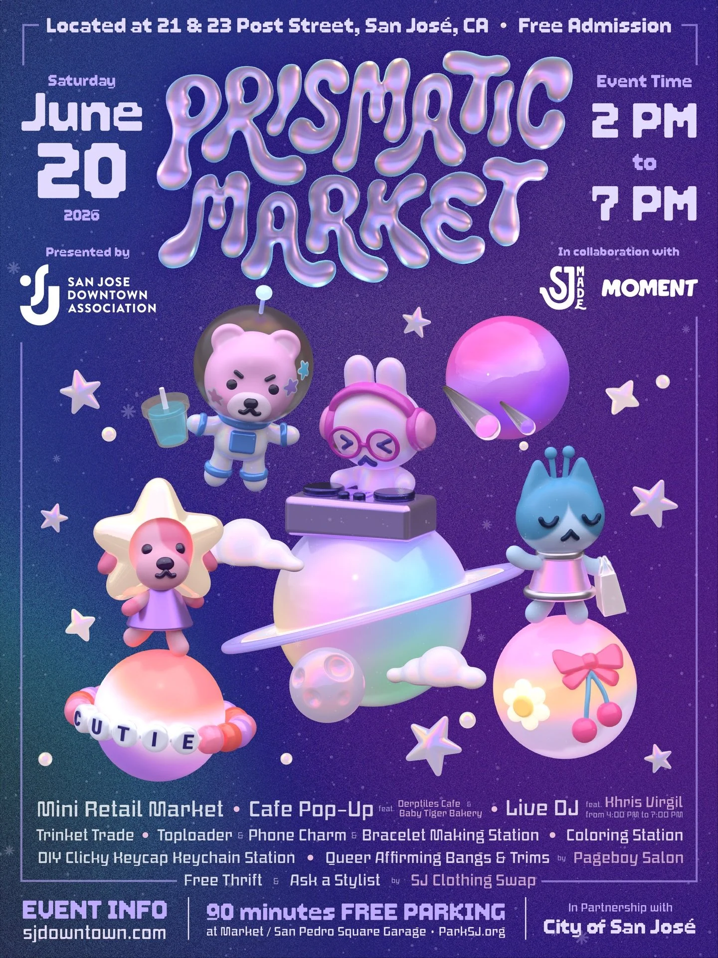 🤍 Happening on Saturday, June 20th, Prismatic Market is bringing the community together for a mini pop-up celebration in the heart of the Qmunity District in downtown San Jos&eacute;. Welcome to everyone (literally) ❤️

ℹ️&nbsp;Open from 2 pm to 7 p