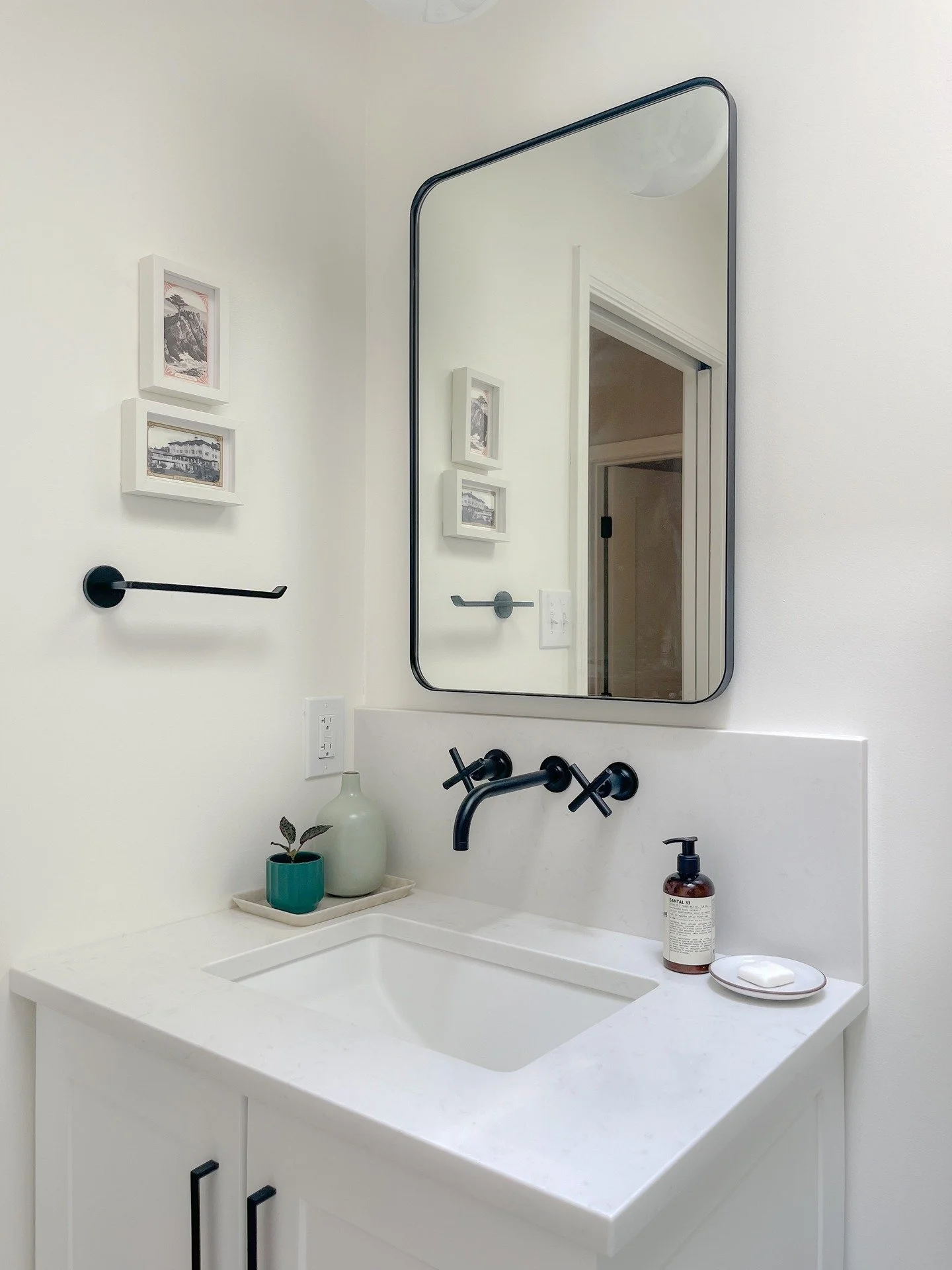Mood Shift &gt; Before: Visual Burnout. After: Bliss.

This bathroom renovation proves that serenity + smart design can coexist - even in a small space. We maximized function without compromising beauty: 

Pocket door &gt; saving space and improving 