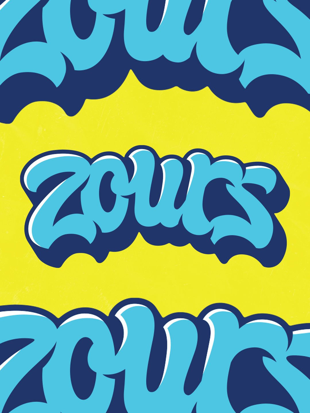 Playful cannabis branding pattern for Zours featuring mascot illustrations, trophies, icons, and custom graphics.