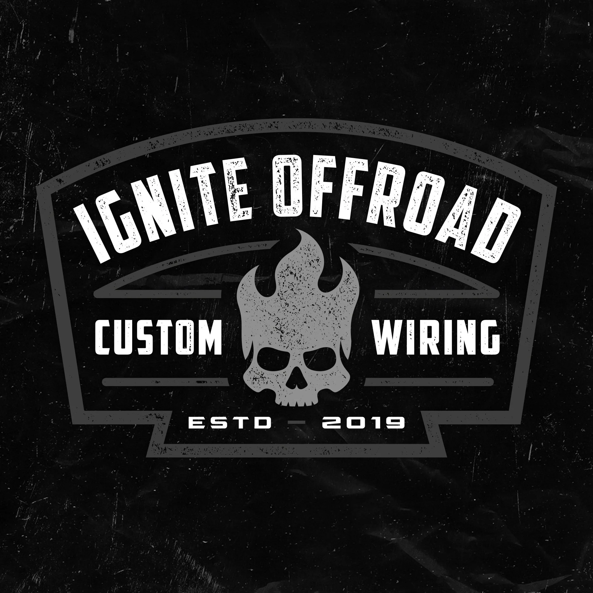 Ignite Offroad custom wiring badge logo featuring flame skull icon with bold off-road motorsports branding