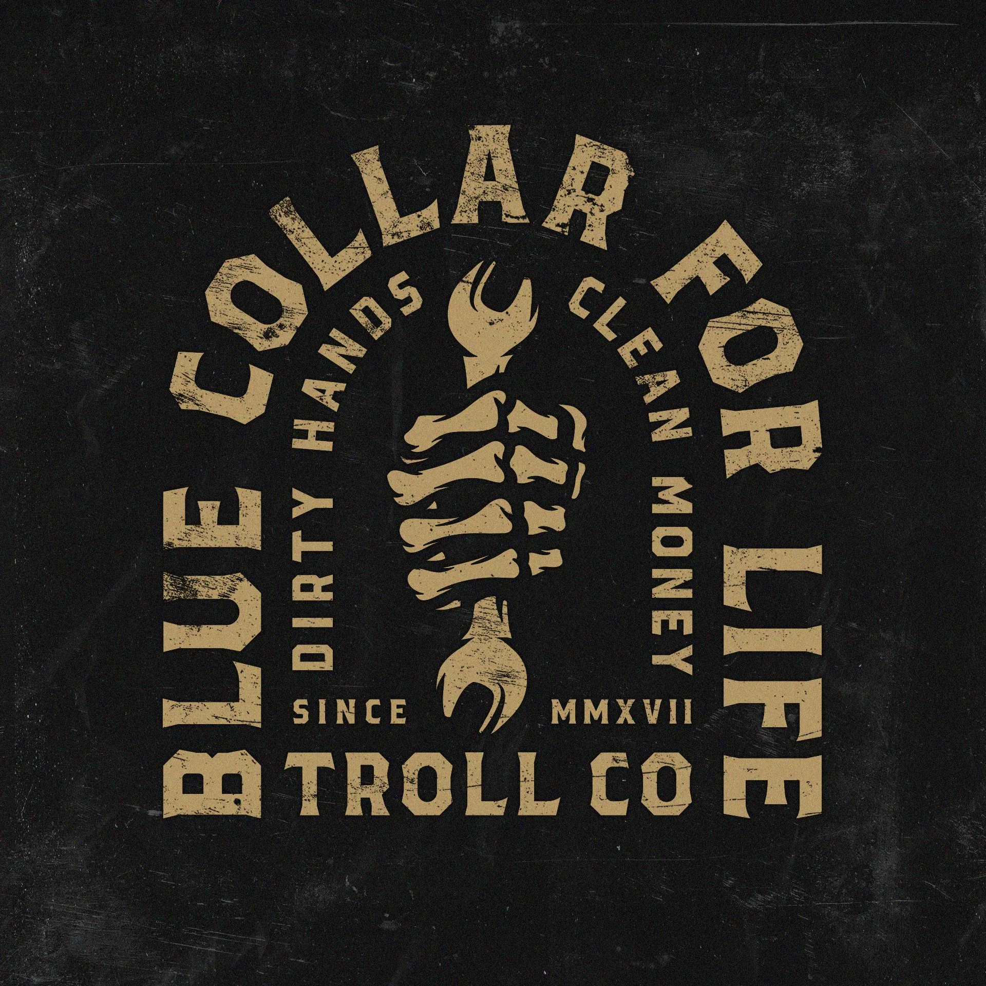 Industrial-inspired apparel graphics and merch-focused branding system for Troll Co.
