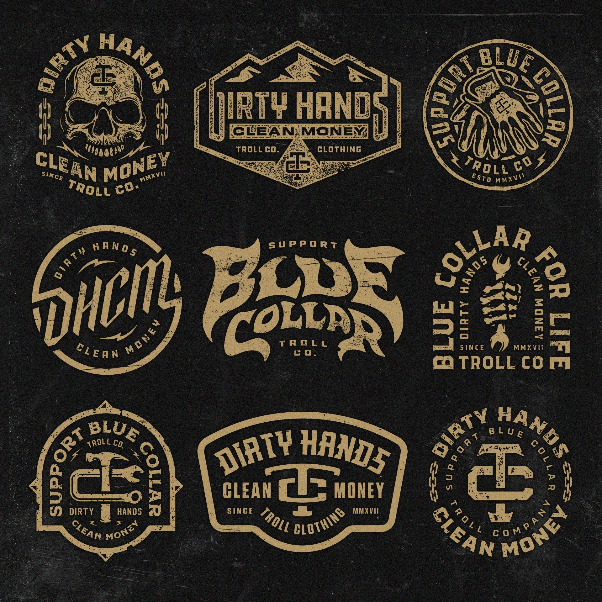 Custom typography and apparel graphics created for a blue-collar workwear brand