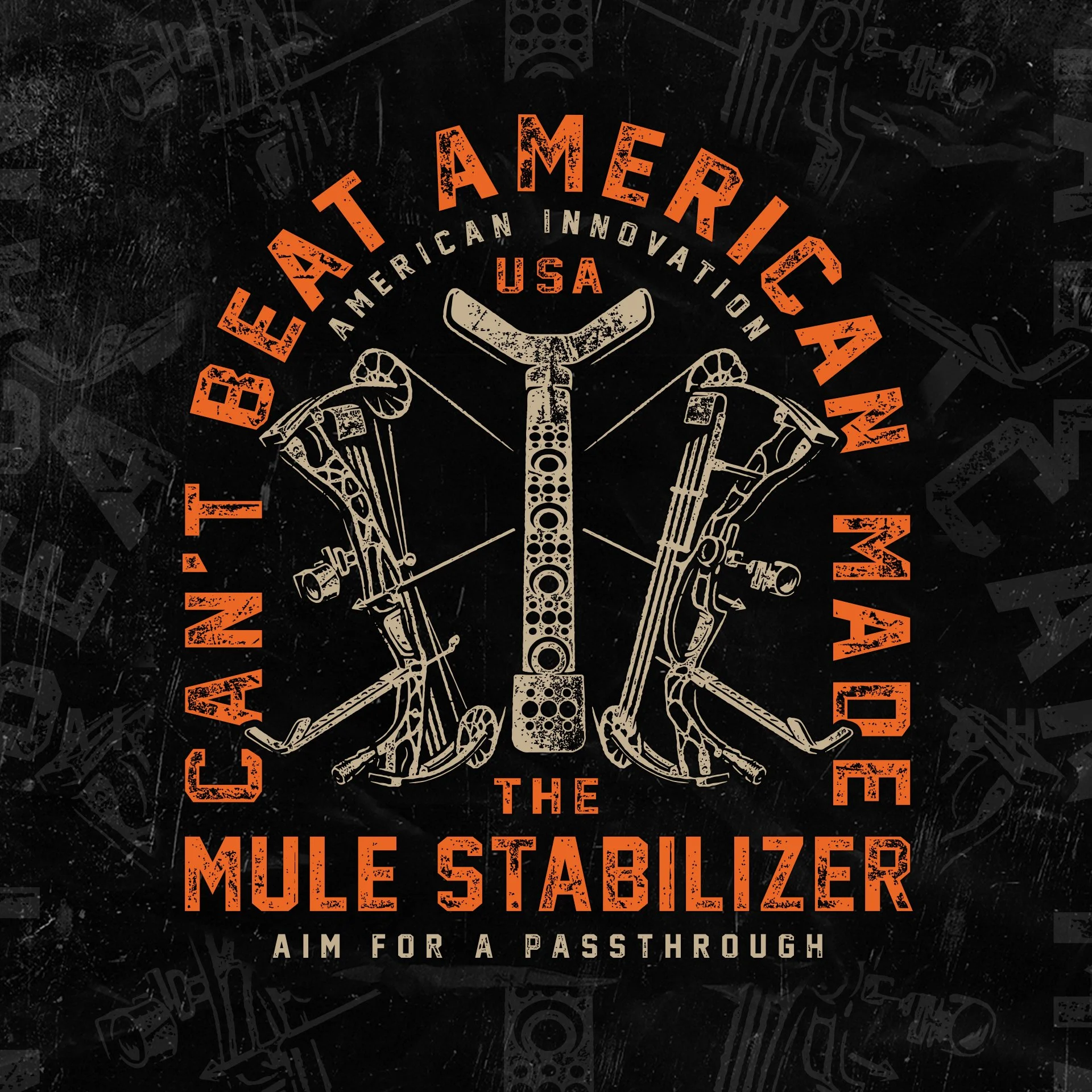 Mule Stabilizer bowhunting graphic design featuring bows and American-made theme