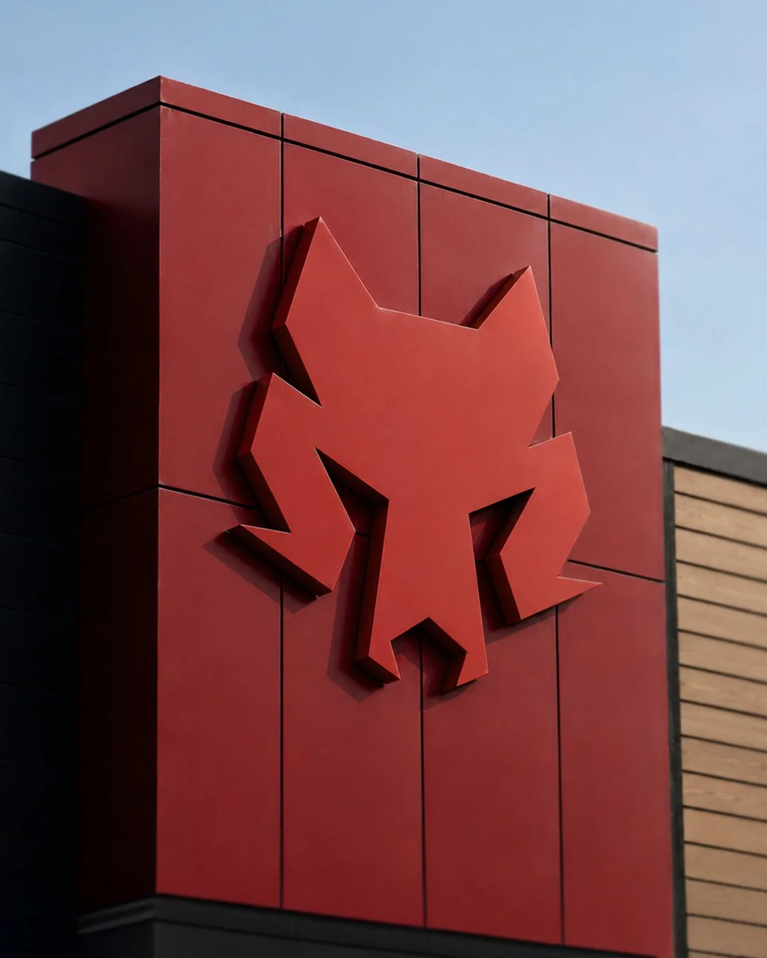 Dimensional wolf icon signage used for athletic facility and gym branding applications.