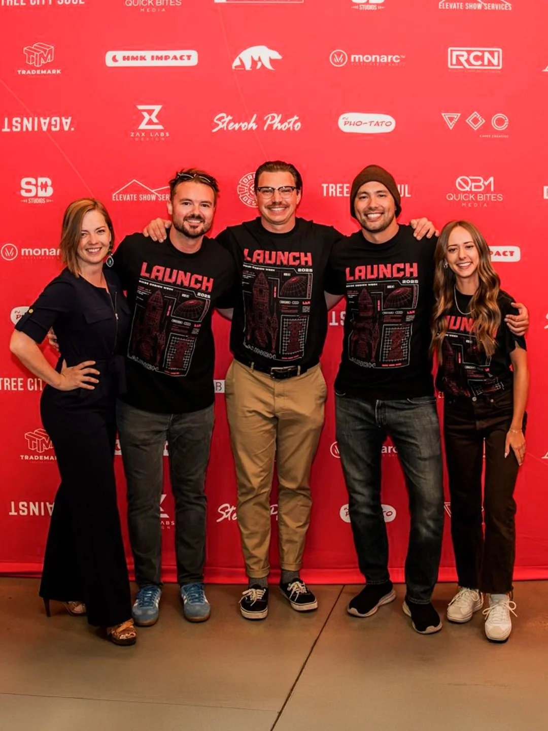 Boise Design Week attendees wearing custom Launch event t-shirts during the Boise Design Week event.