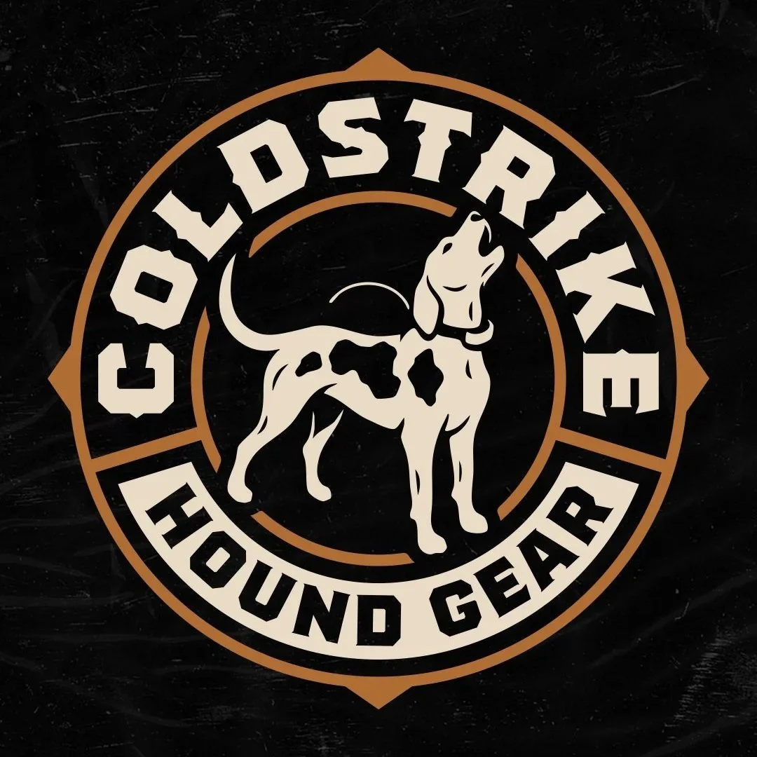 Outdoor hunting badge logo for Coldstrike featuring illustrated hound and vintage-inspired typography.