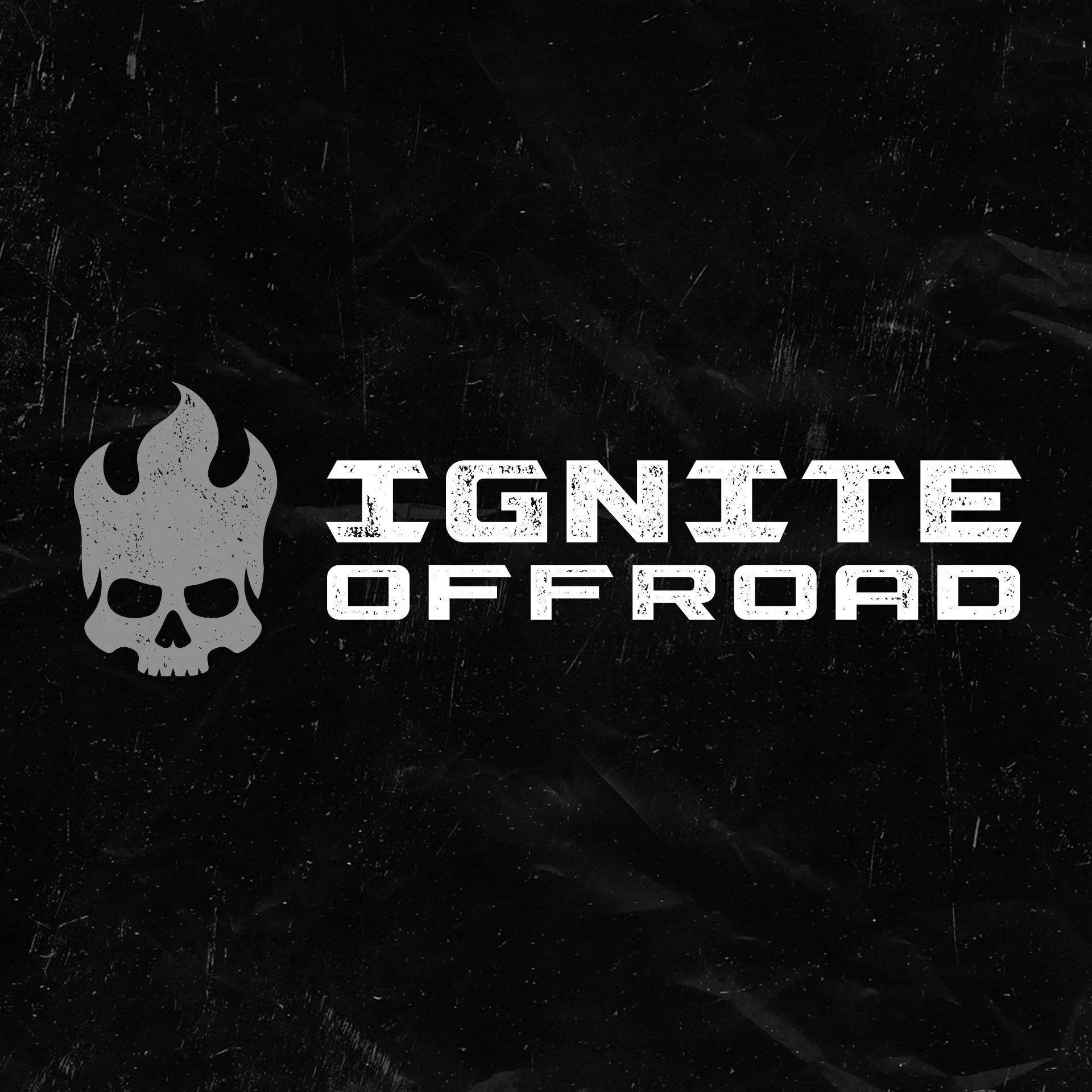Ignite Offroad horizontal logo with custom flame skull icon and bold distressed motorsports typography