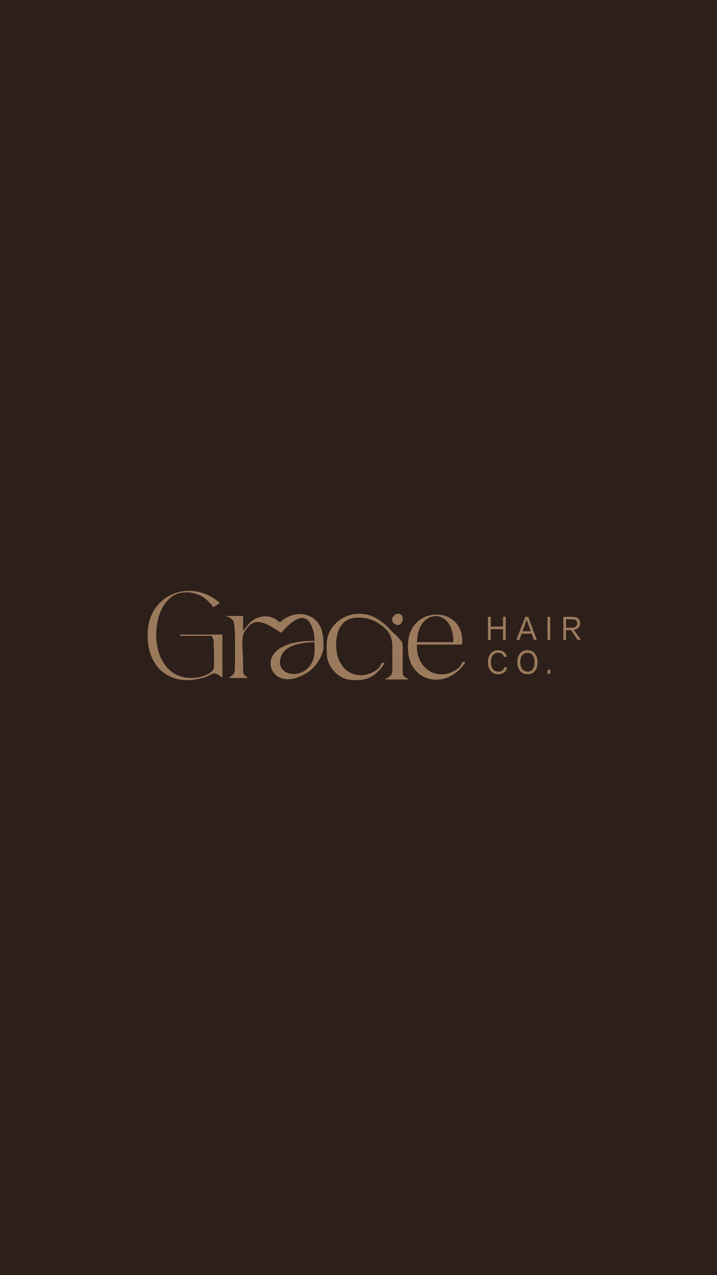 Logo for Gracie Hair Co. on a dark brown background with light brown text.