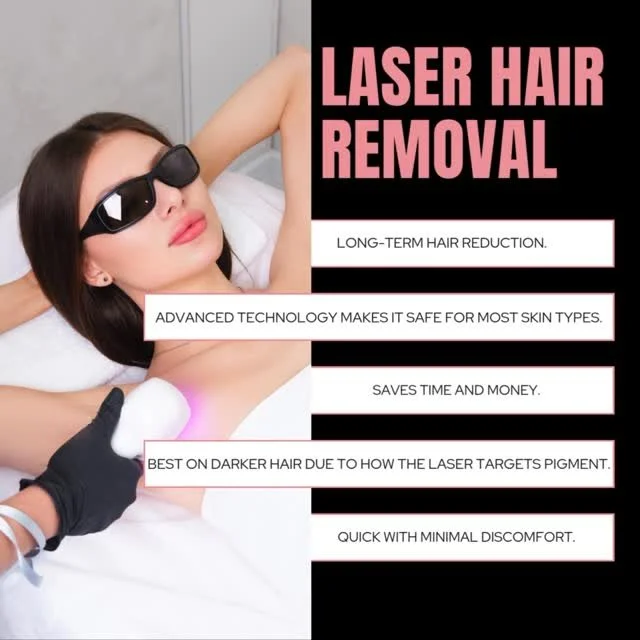 Tired of constant shaving or waxing? Laser hair removal offers long-lasting results with minimal discomfort.
¿Cansada de afeitarte o depilarte constantemente? La depilación láser ofrece resultados duraderos con mínima inc