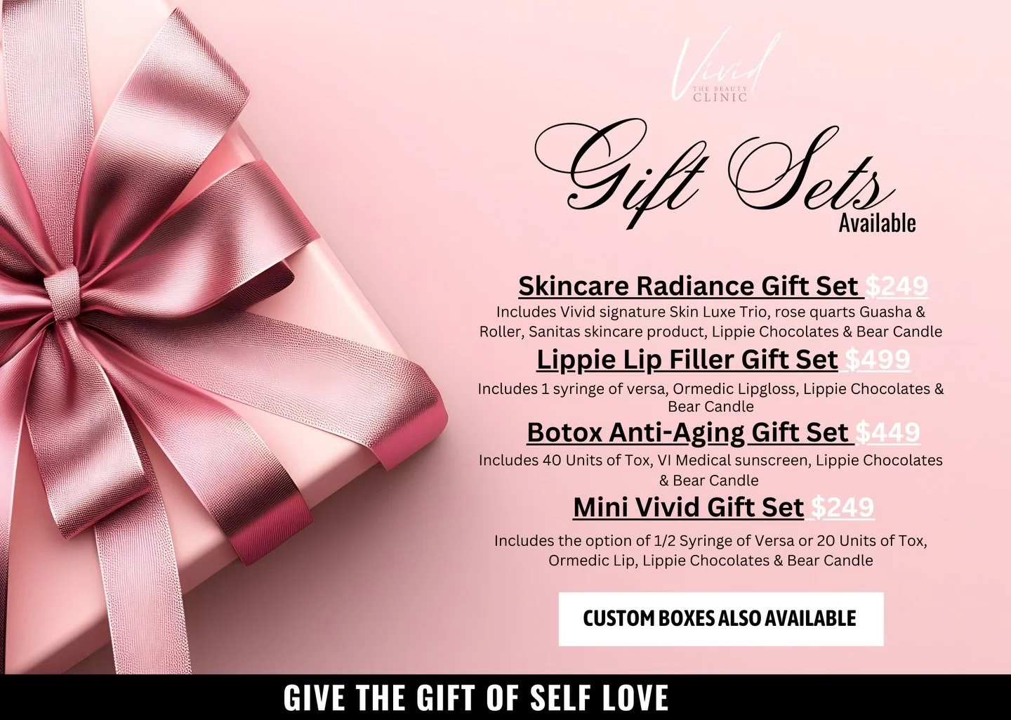 ✨ Give the gift of self-love this season ✨
Our curated Vivid Beauty Gift Sets are officially here  beautifully packaged and ready to make someone feel extra special. 💗
Limited quantities available. 🎁

Glow starts here. Call or book online to treat 