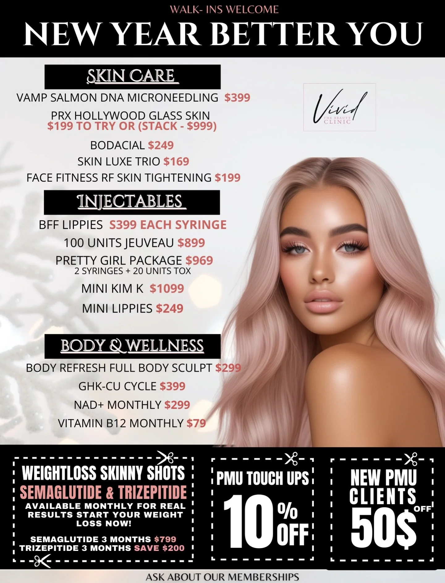 ✨ NEW YEAR, BETTER YOU ✨
Walk-ins welcome all January long 💉💆&zwj;♀️

Start the year glowing with January specials on:
&bull; Skin care &amp; facials
&bull; Injectables &amp; lip fillers
&bull; Body sculpting &amp; wellness
&bull; Weight-loss skinn