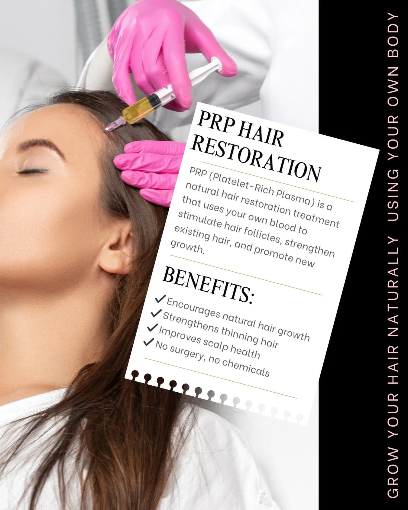✨ PRP HAIR RESTORATION GROW YOUR HAIR NATURALLY ✨

Struggling with thinning hair, shedding, or weak hair growth?
PRP Hair Restoration uses your body&rsquo;s own Platelet-Rich Plasma to stimulate hair follicles, strengthen existing hair, and promote n