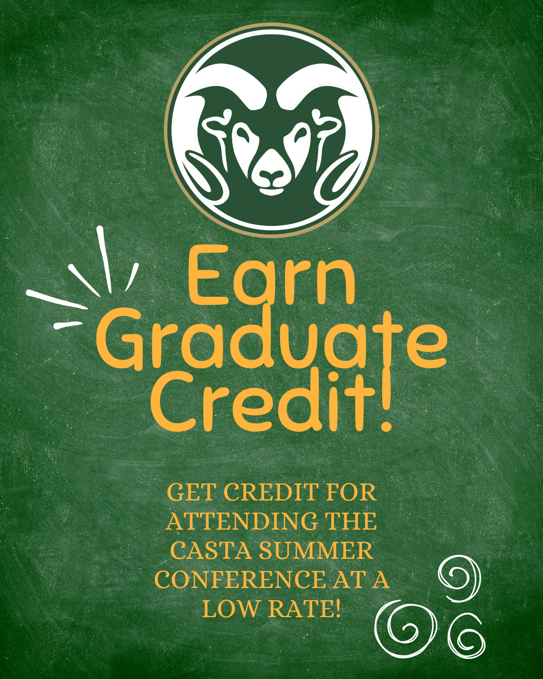 Colorado State ram logo with text about graduate credit opportunity