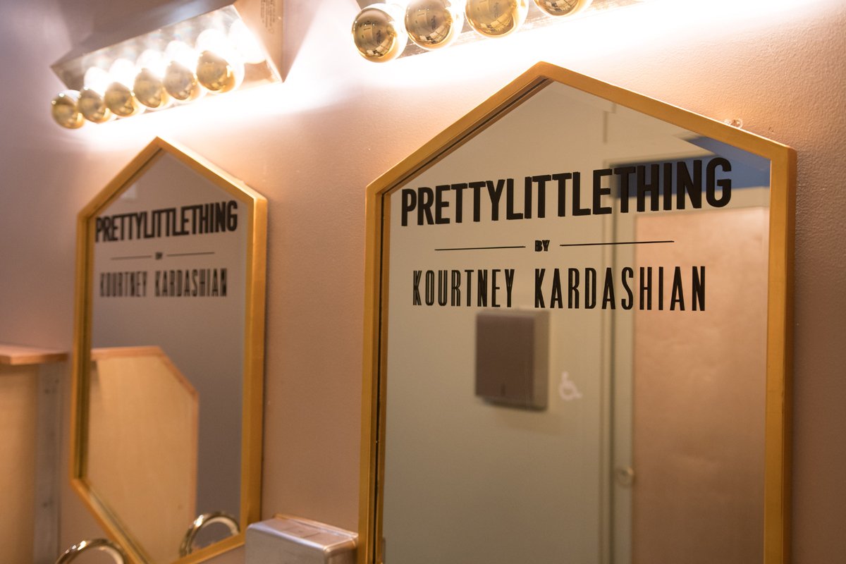 PrettyLittleThing PLT X Kourtney Kardashian Collection Celebrity Launch Party custom vinyled mirrors.jpg