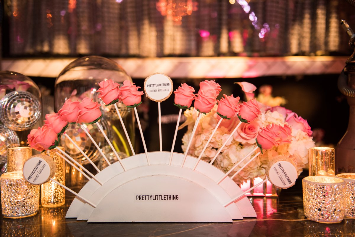 PrettyLittleThing PLT X Kourtney Kardashian Collection Celebrity Launch Party pink rose cake pops.jpg