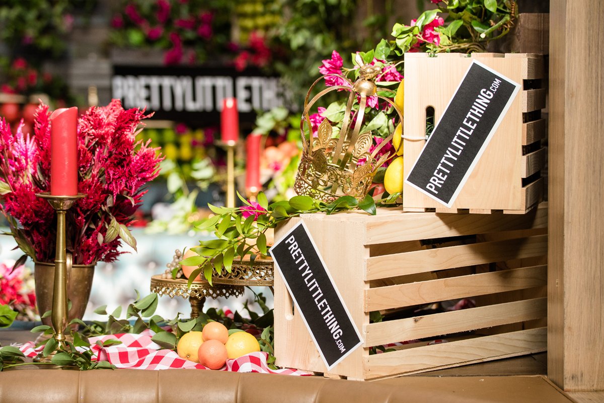 PrettyLittleThing PLT X Olivia Culpo Collection  Celebrity Launch Party wooden crates with custom branding.jpg