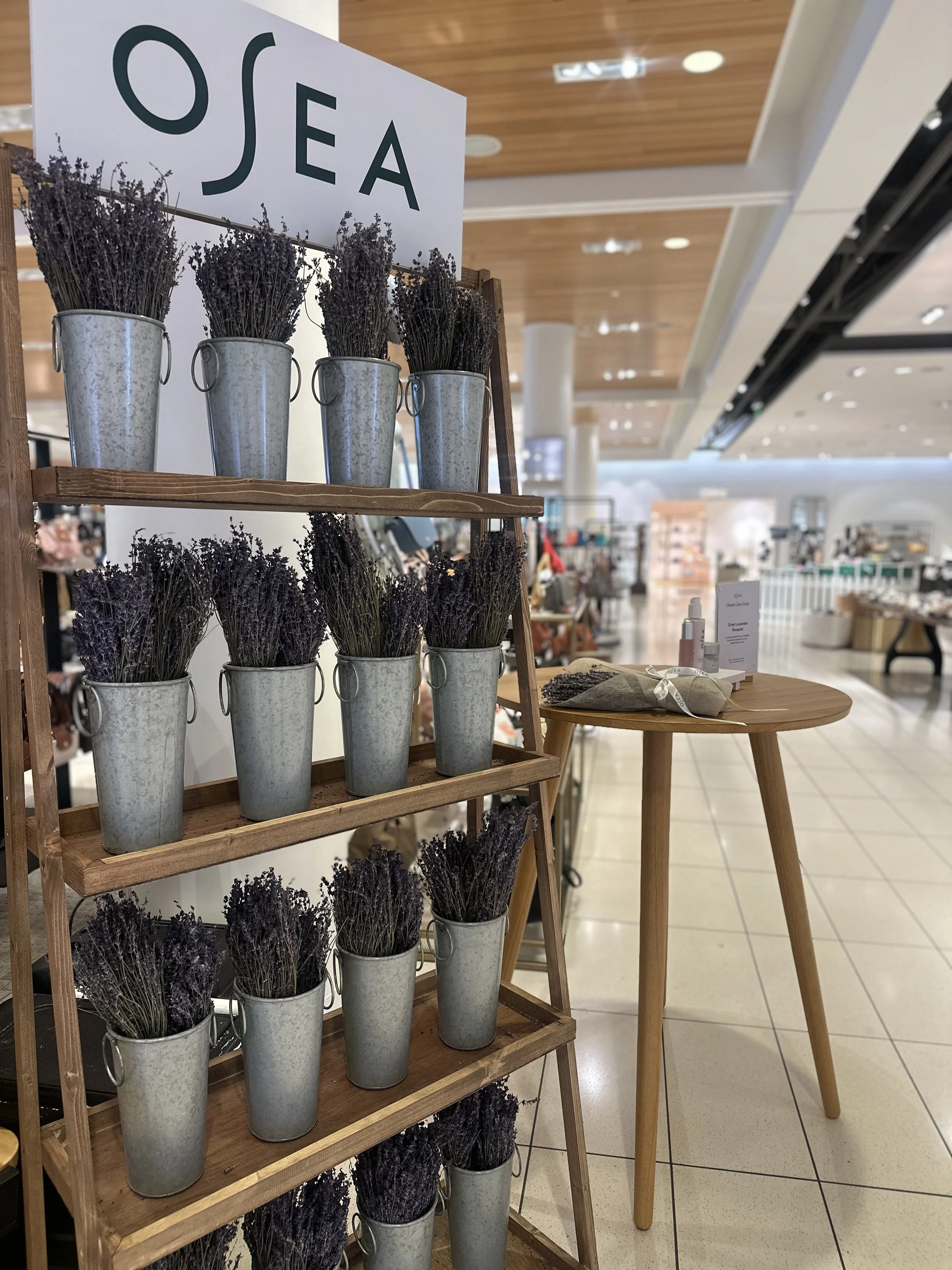 OSEA lavender installation and branded wellness display at Nordstrom La Jolla featuring custom experiential styling and event production by Loriann Serna of The Wife of the Party.