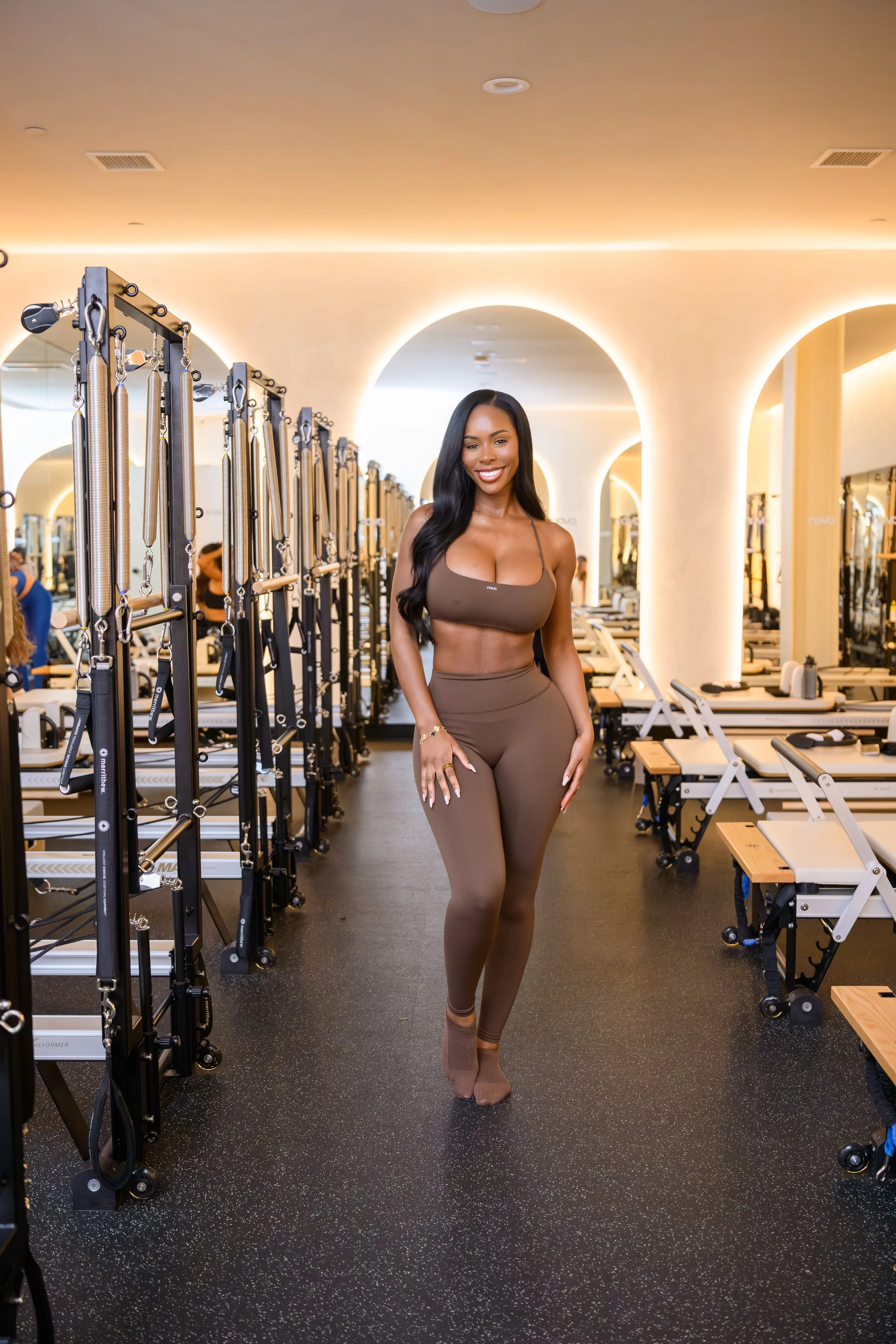 Luxury Pilates reformer studio setup for private influencer workouts during Fashion Nova Nova Fitness launch produced by Wife of the Party