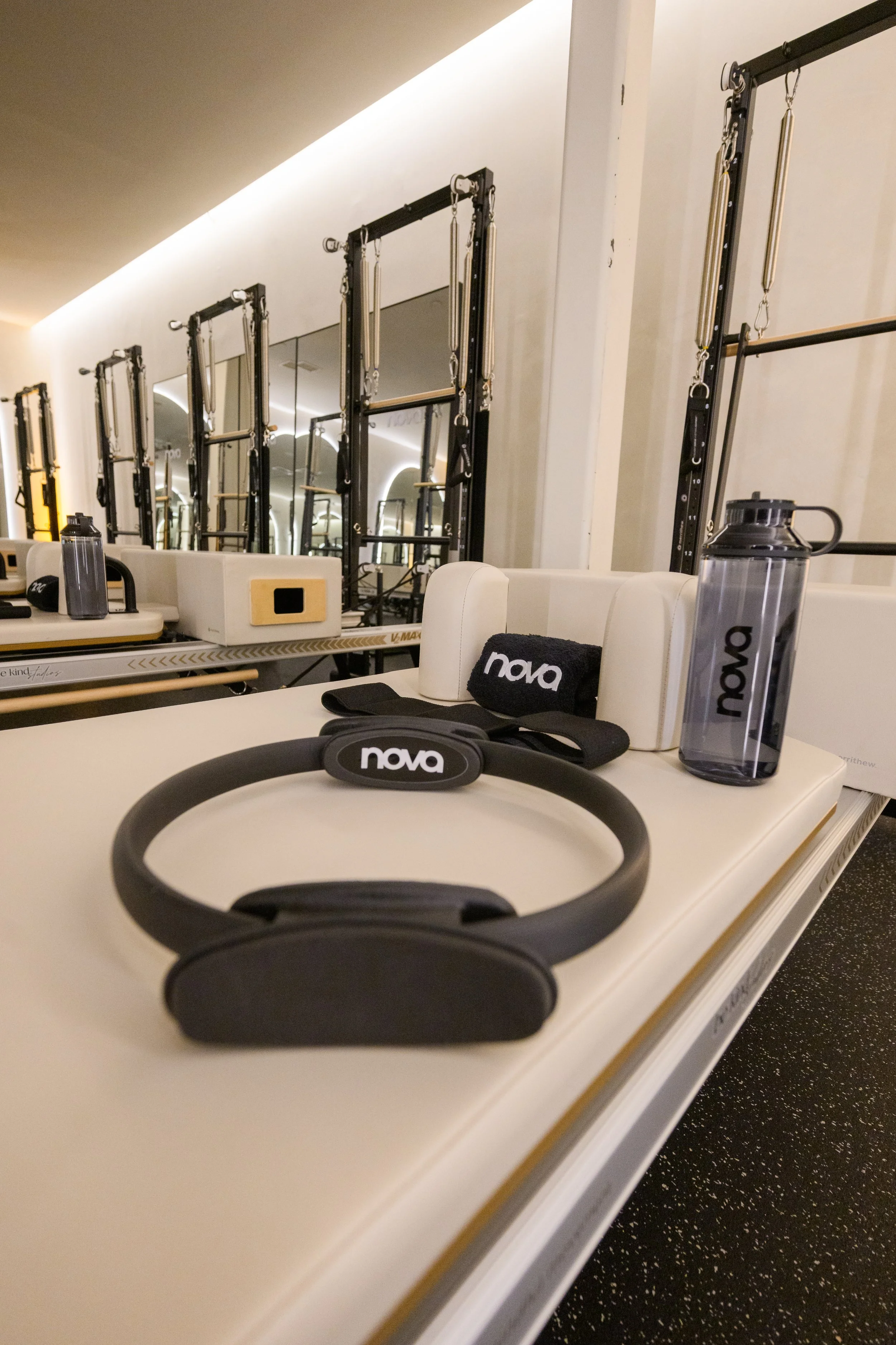 Luxury Pilates reformer studio setup for private influencer workouts during Fashion Nova Nova Fitness launch produced by Wife of the Party