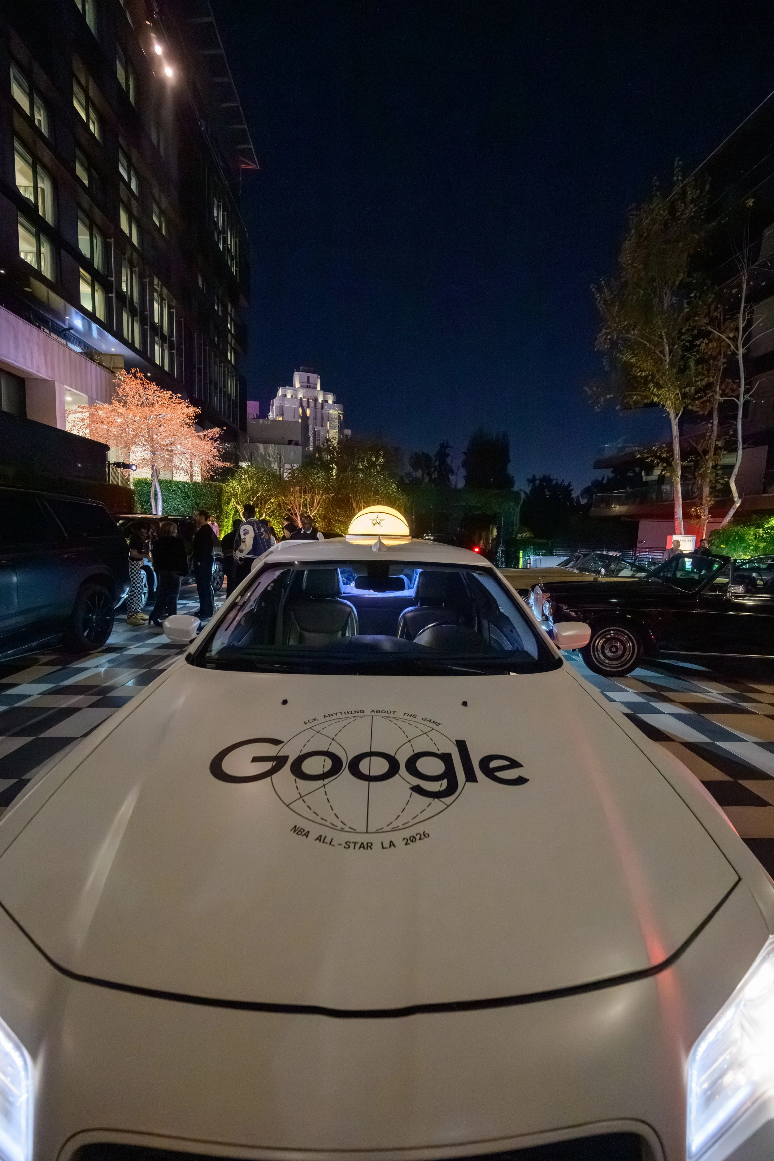Branded Google Search vehicle display welcoming guests to Stephen Curry’s Unanimous rooftop event produced by Loriann Serna and The Wife of the Party.