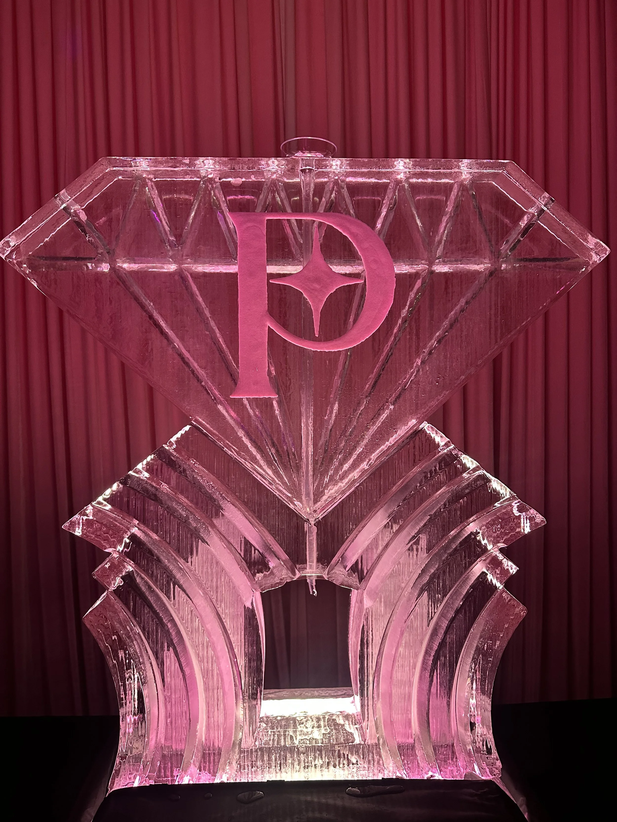 A diamond-inspired ice sculpture created for Paris Hilton’s Barbie-themed birthday celebration produced by Loriann Serna of The Wife of the Party.