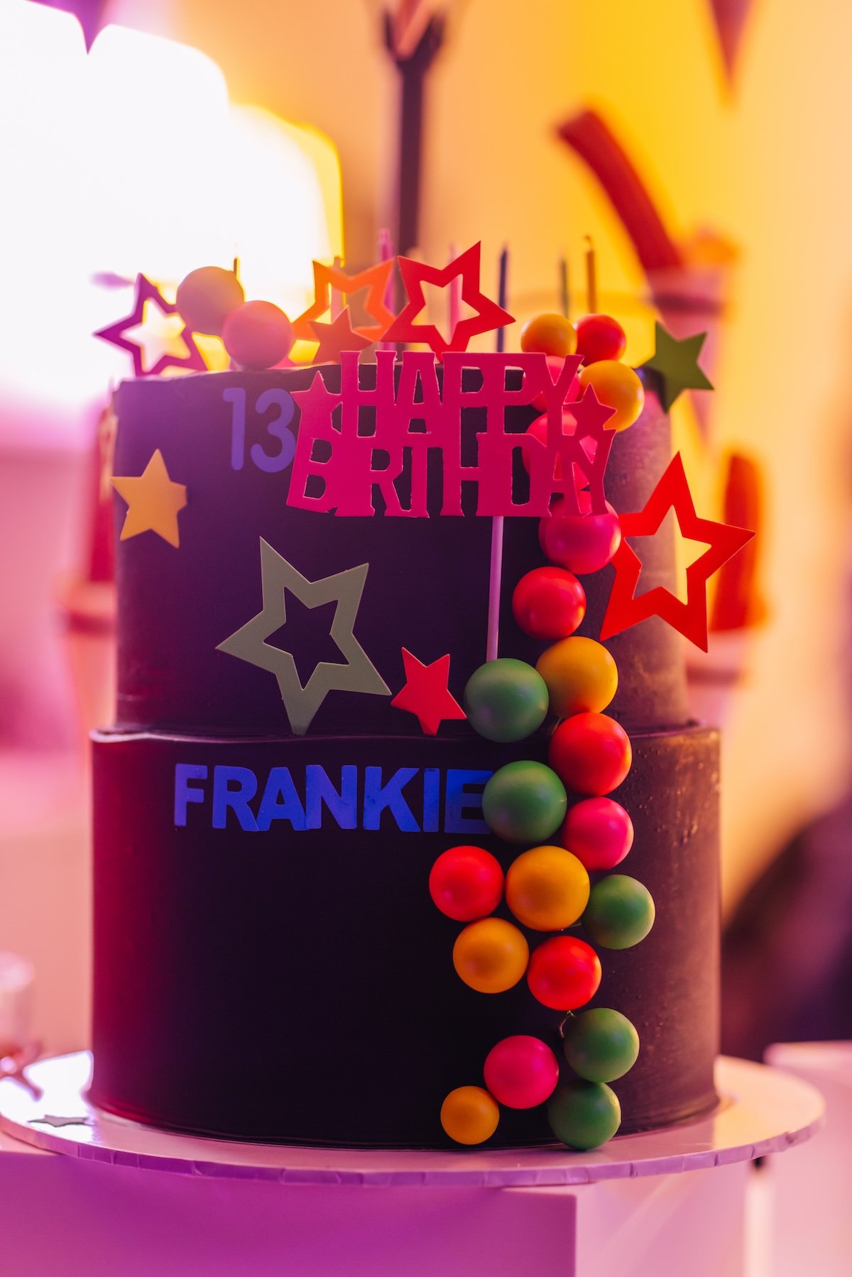 13th birthday party cake for arcade neon luxury party by Wife of the Party